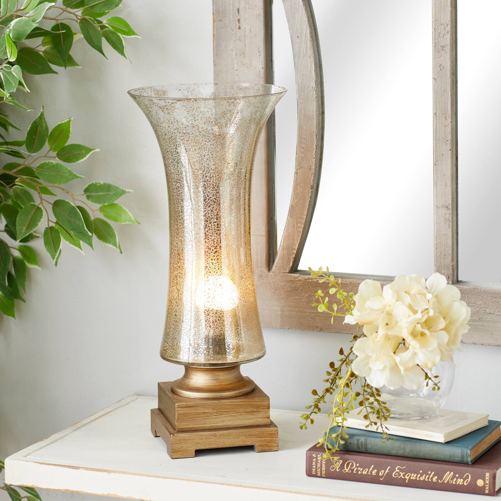 Set of 2" Gold Glass Glam Uplight, 18"