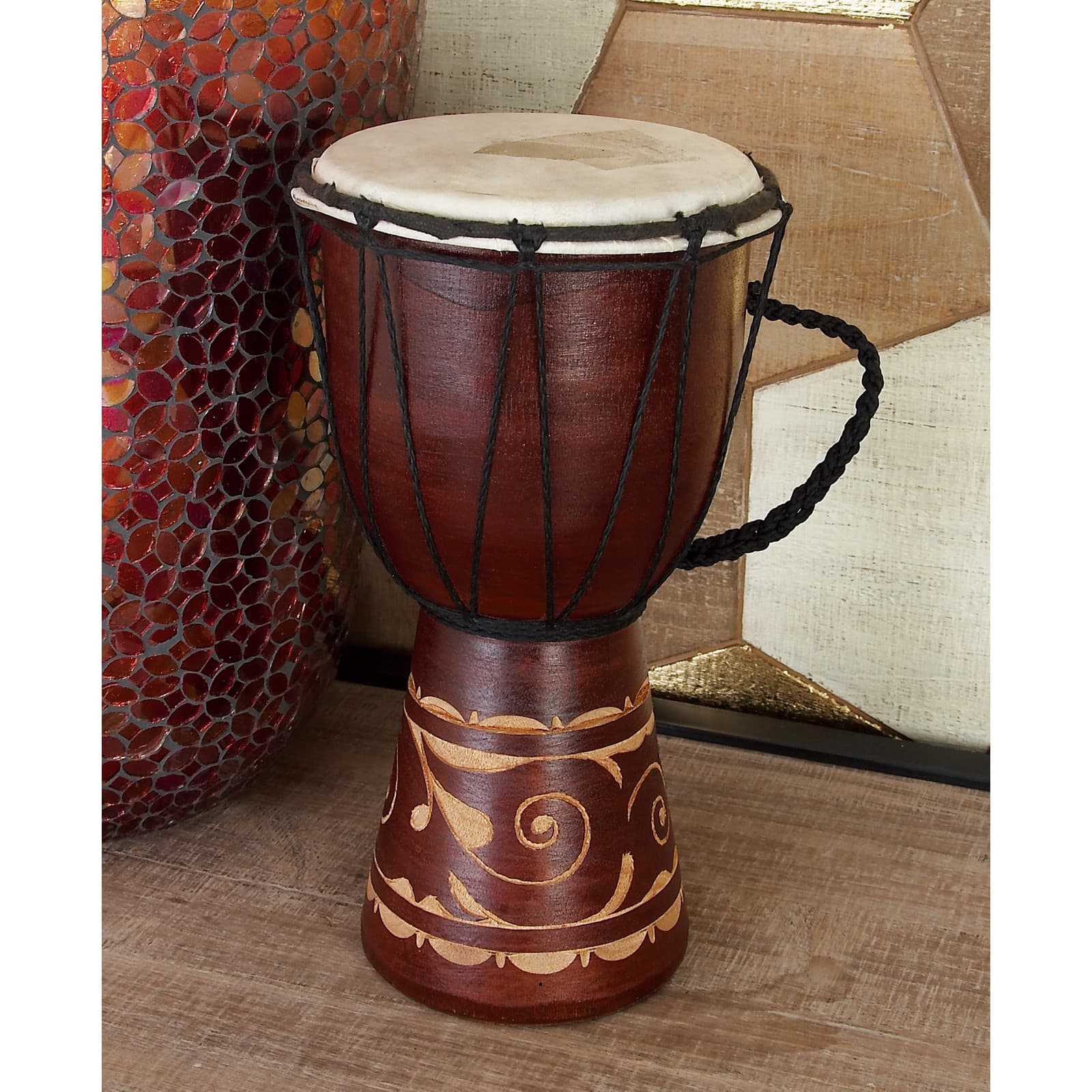 12" Brown Eclectic Mahogany Drum Sculpture