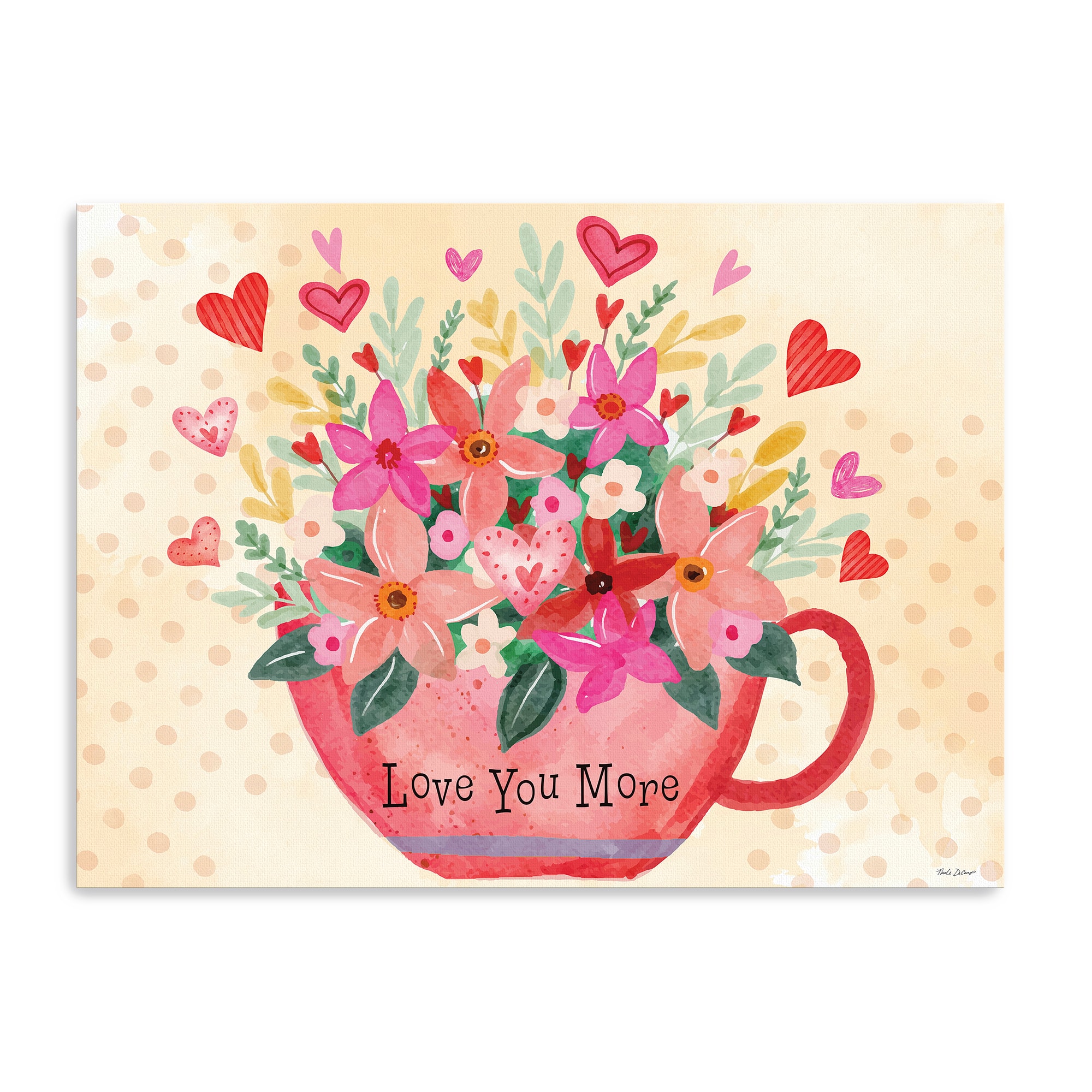 Love You More Floral Coffee Cup Canvas Giclée Art