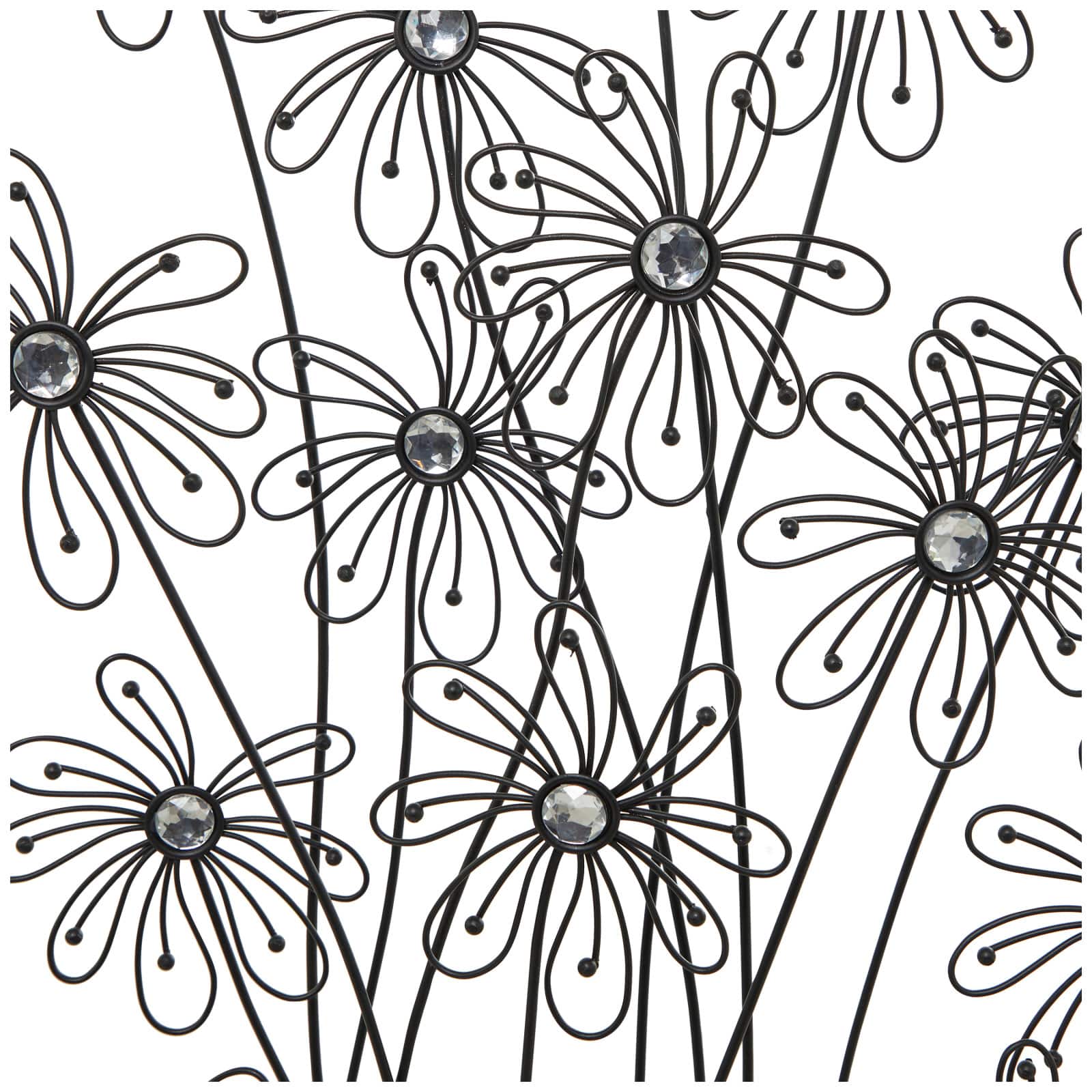 40" Black Metal Floral Sculpture with Crystal Embellishments