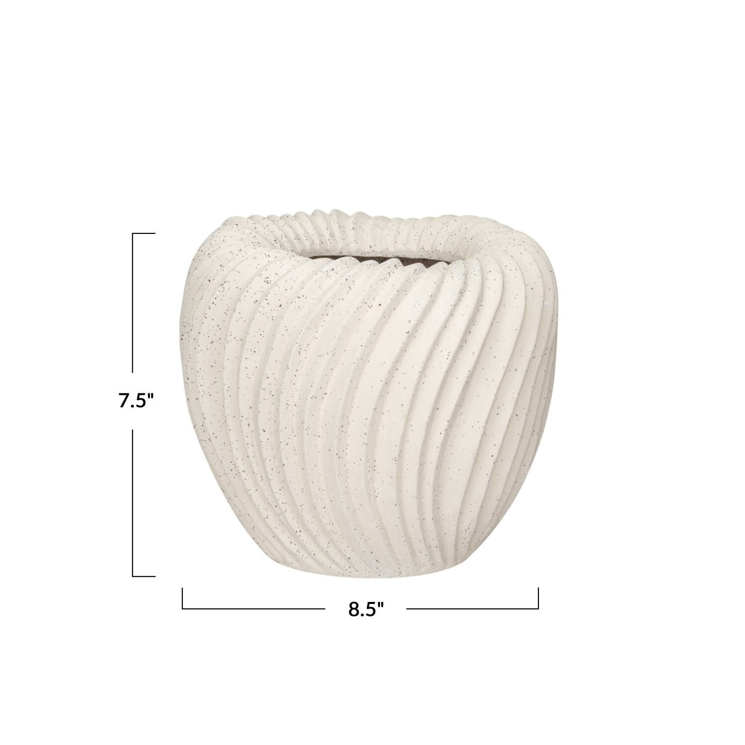 Hello Honey® 8.5" White Speckled Sand Finish Stoneware Pleated Planter