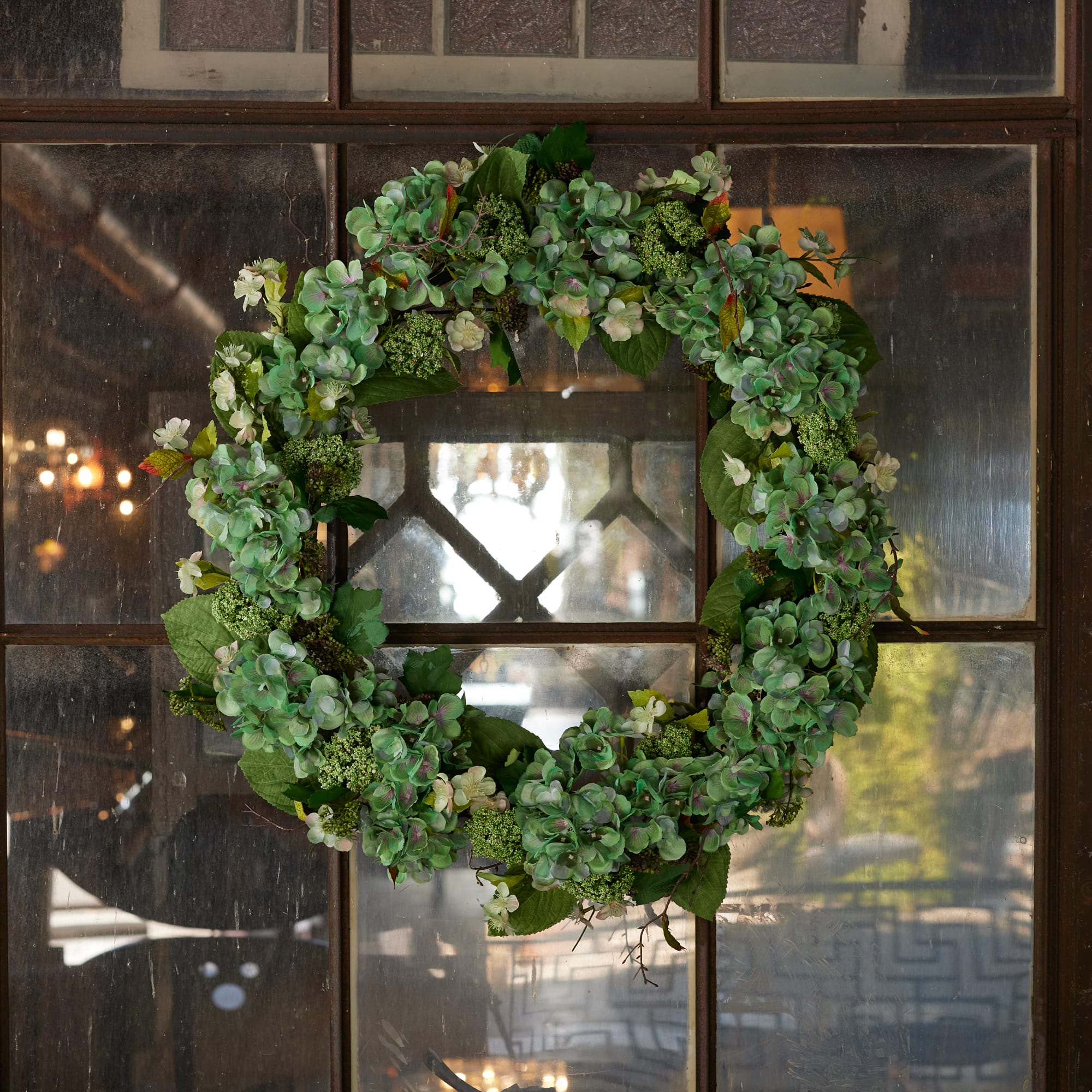 32.25" Green Hydrangea & Sedum Floral Wreath