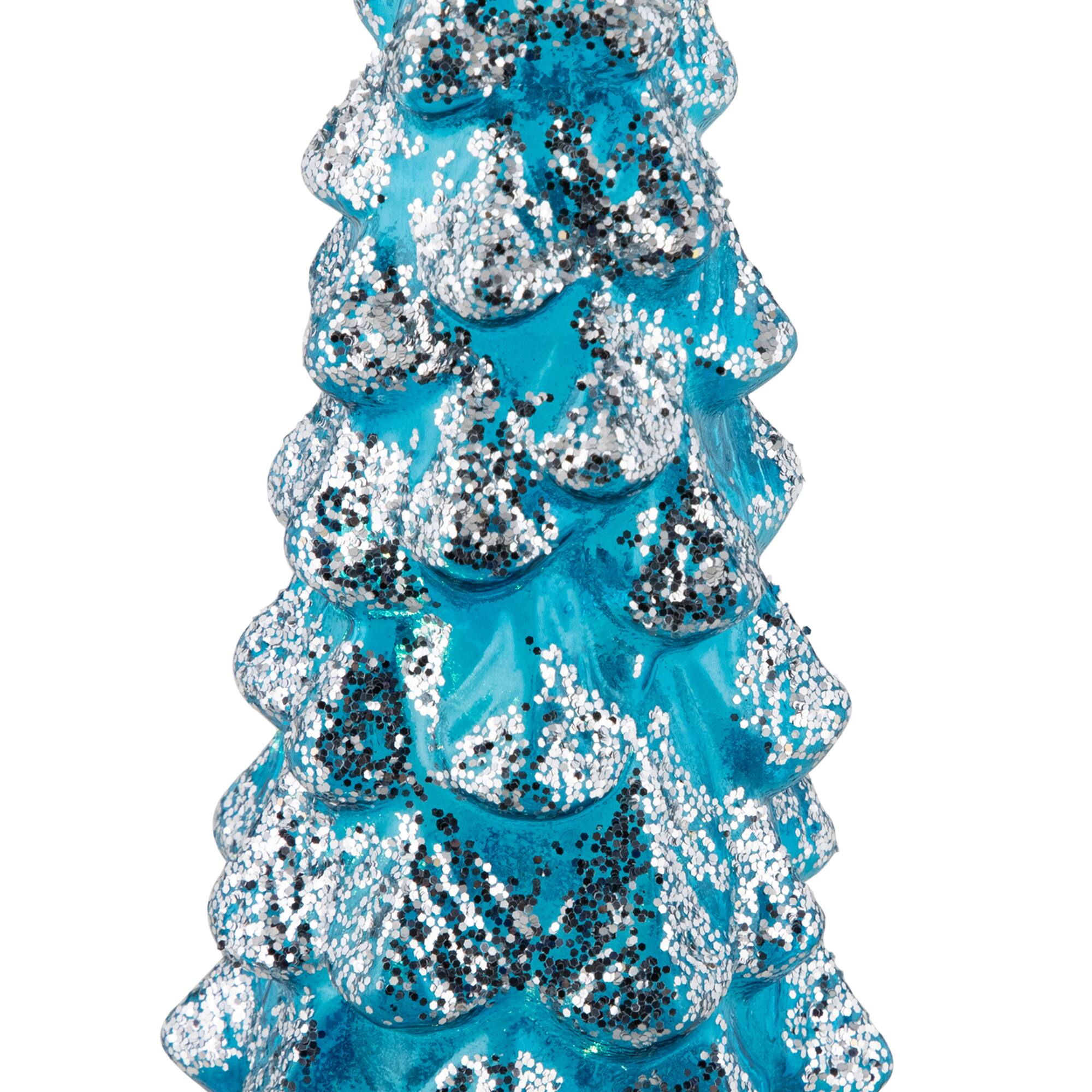 10.25" Blue LED Lighted Glittered Glass Decoration Christmas Tree