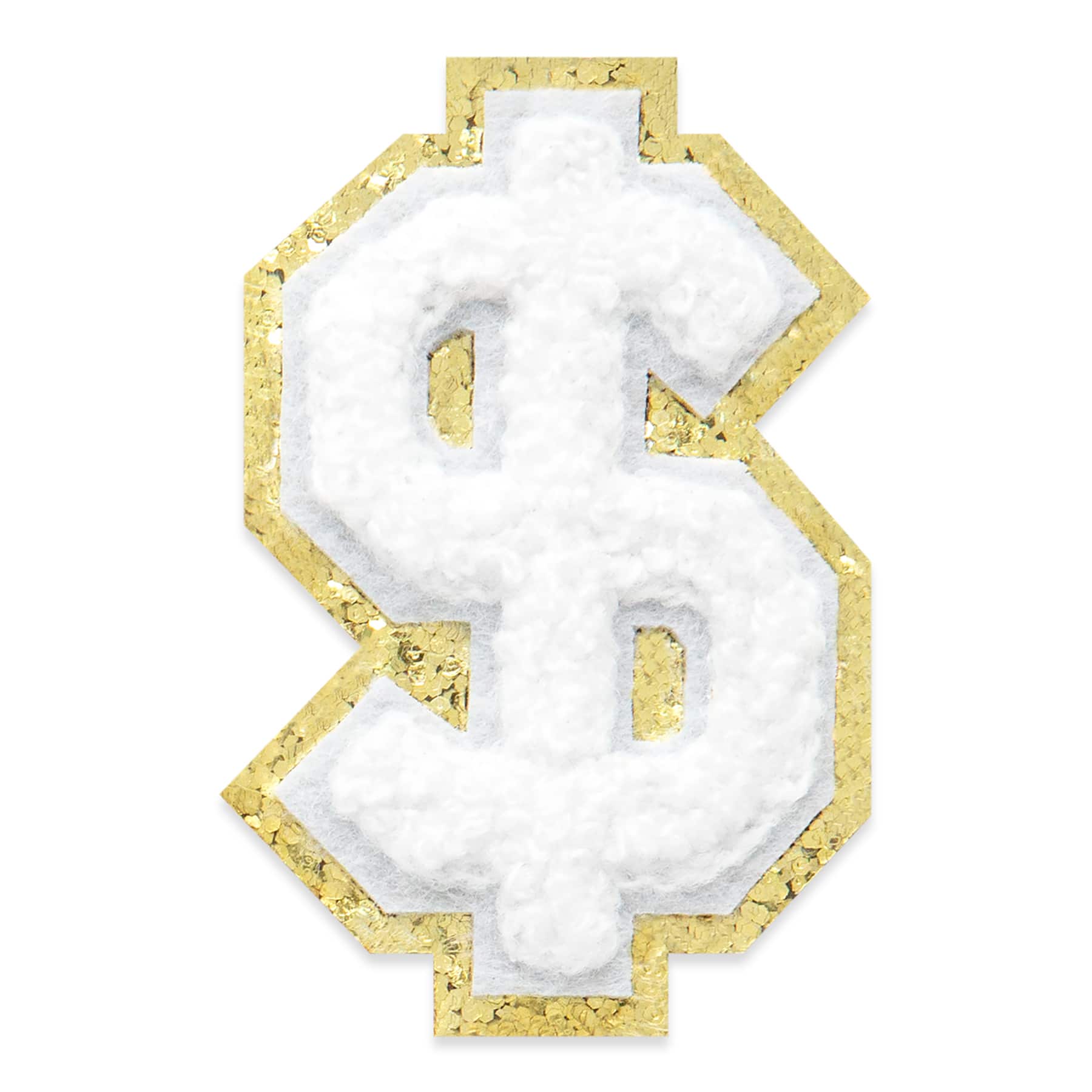 2.25" White Chenille & Gold Glitter Edge Number Iron-On & Adhesive Patch by Make Market