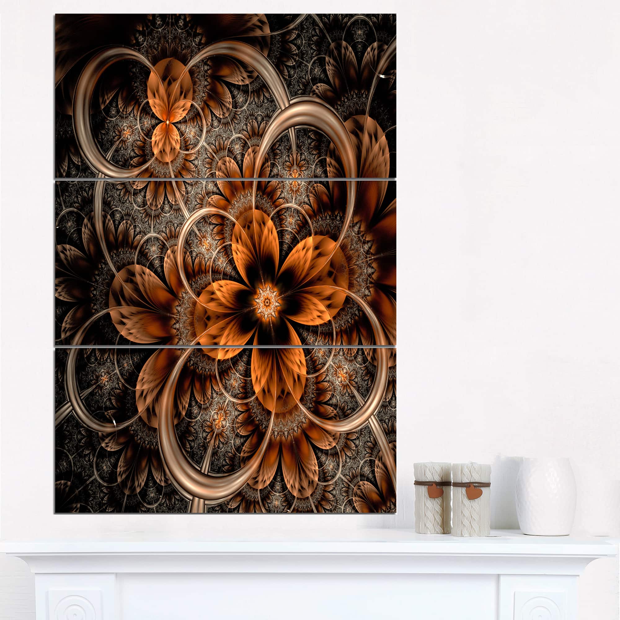 Designart - Dark Orange Digital Art Fractal Flower