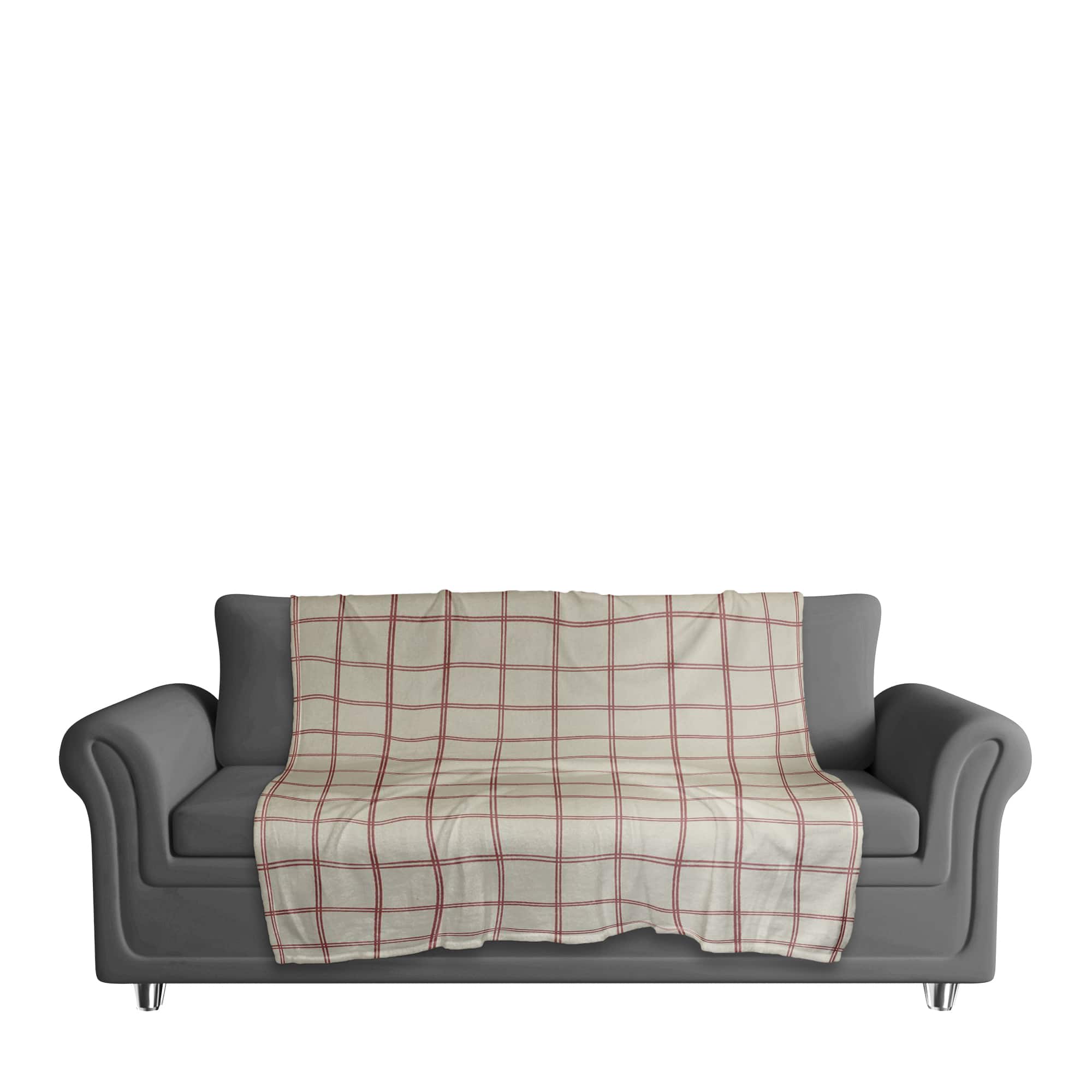 Cream and Red Check Coral Fleece Blanket