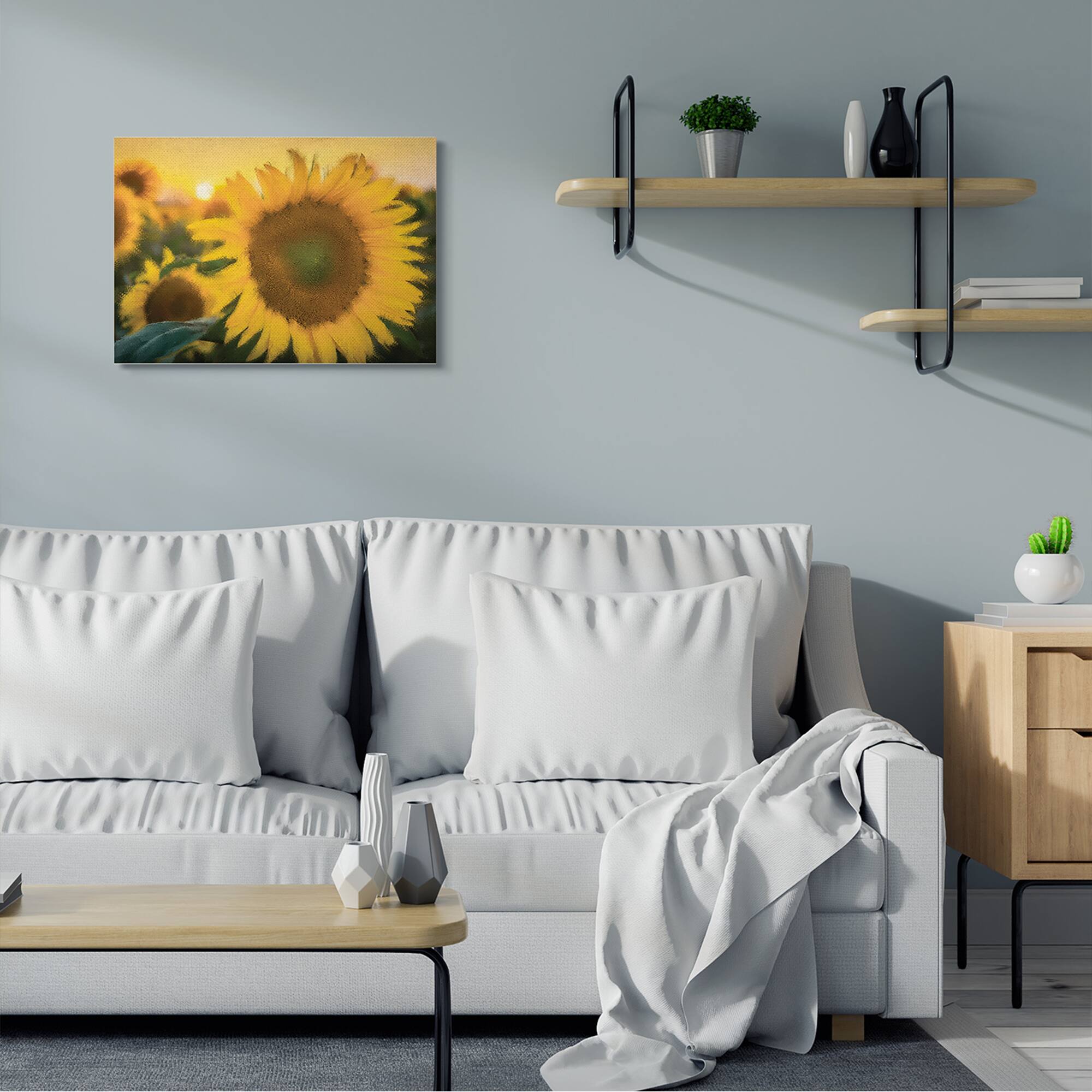Stupell Industries Sunflower Field Sunrise Realistic Soft Edges Canvas Wall Art