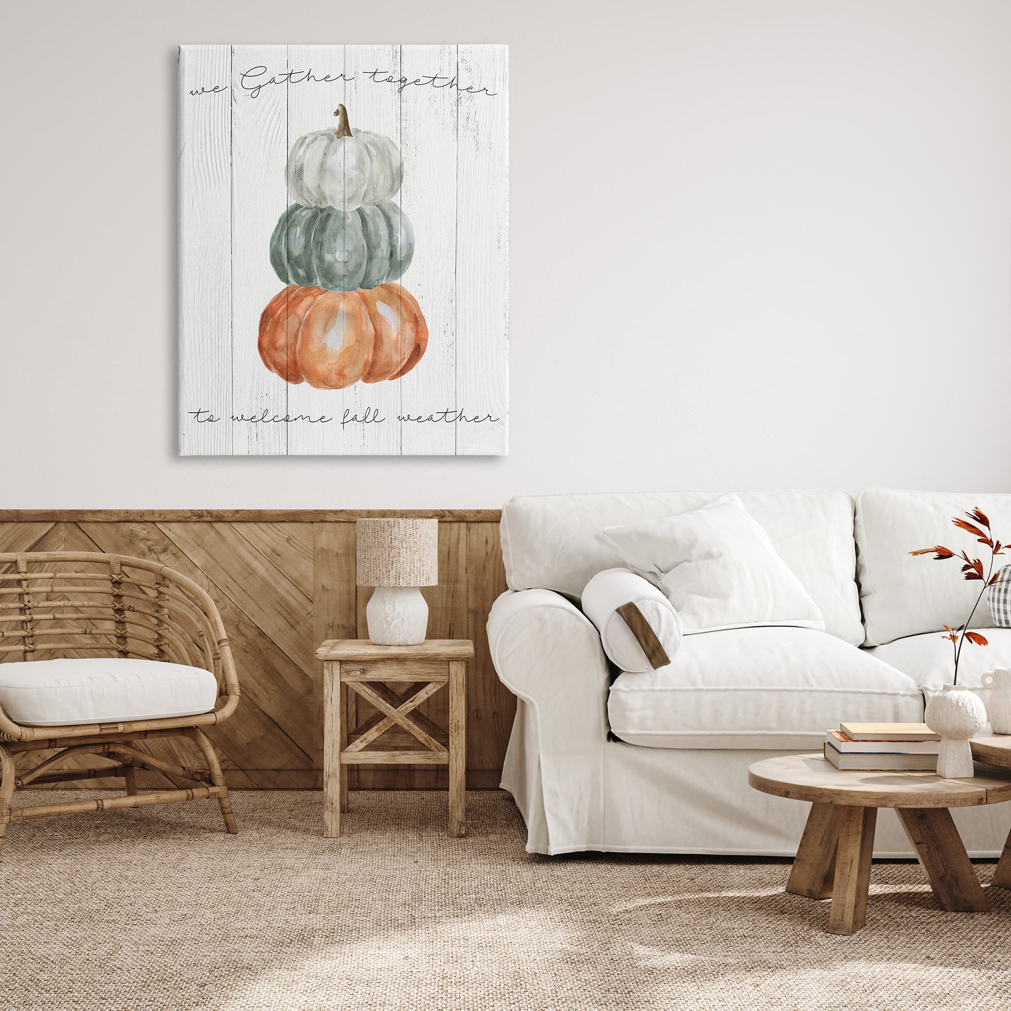 Stupell Industries Gather Together Fall Weather Pumpkins Canvas Wall Art