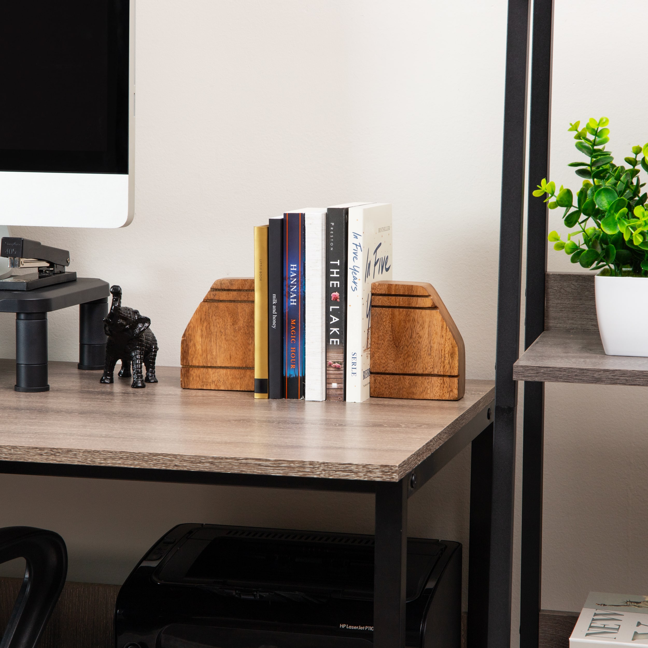 Mind Reader Rustic Wood Block Bookends, Natural Decorative Holders for Books and Magazines, Non-Slip Desk or Shelf Organizer, Set of 2, Brown