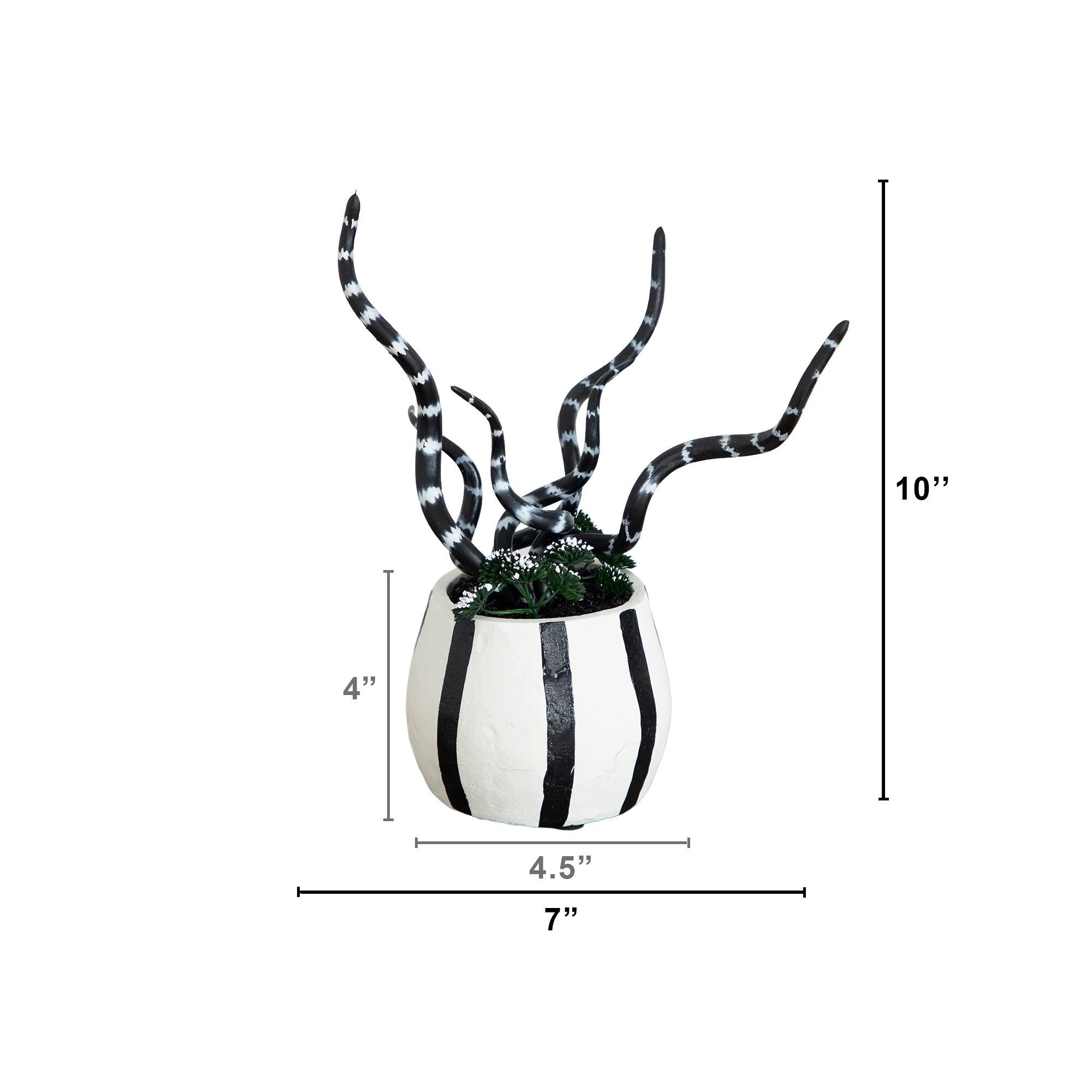 10" Artificial Halloween Midnight Stripe Snake Plant in Decorative Planter