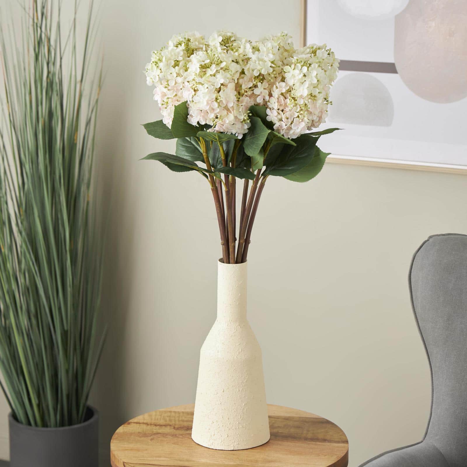 34" White Hydrangea Artificial Flower Stem
