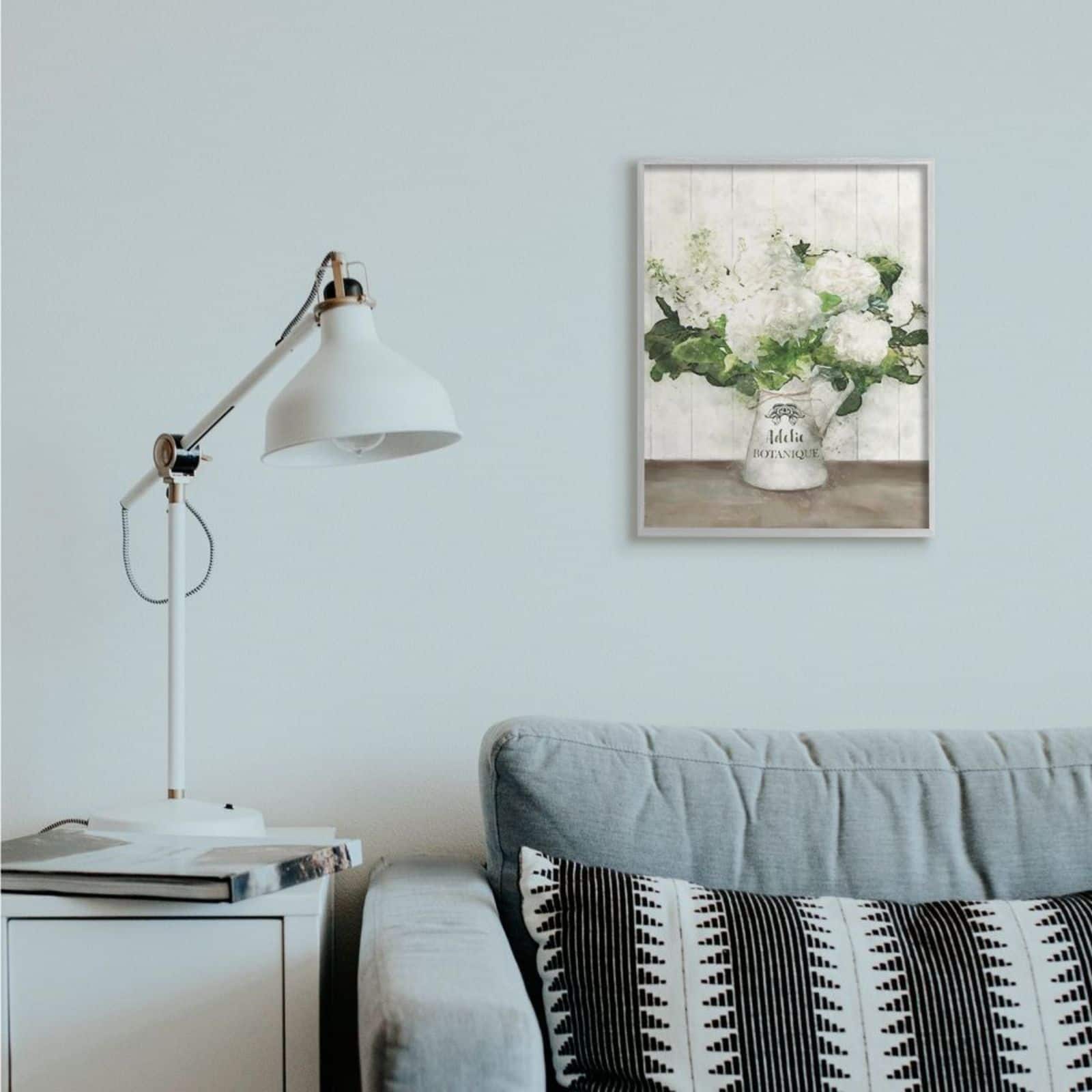 Stupell Industries White Florals in Antique Milk Pitcher with Gray Frame Wall Accent
