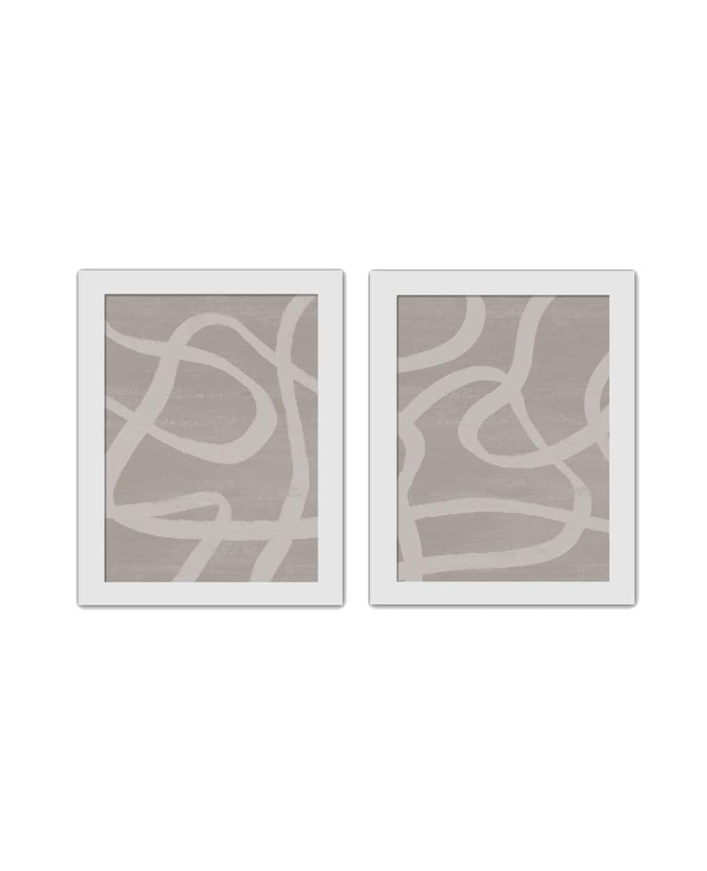 Modern Beige Lines 12" x 16" White Framed Print Under Plexiglass - Set of 2
