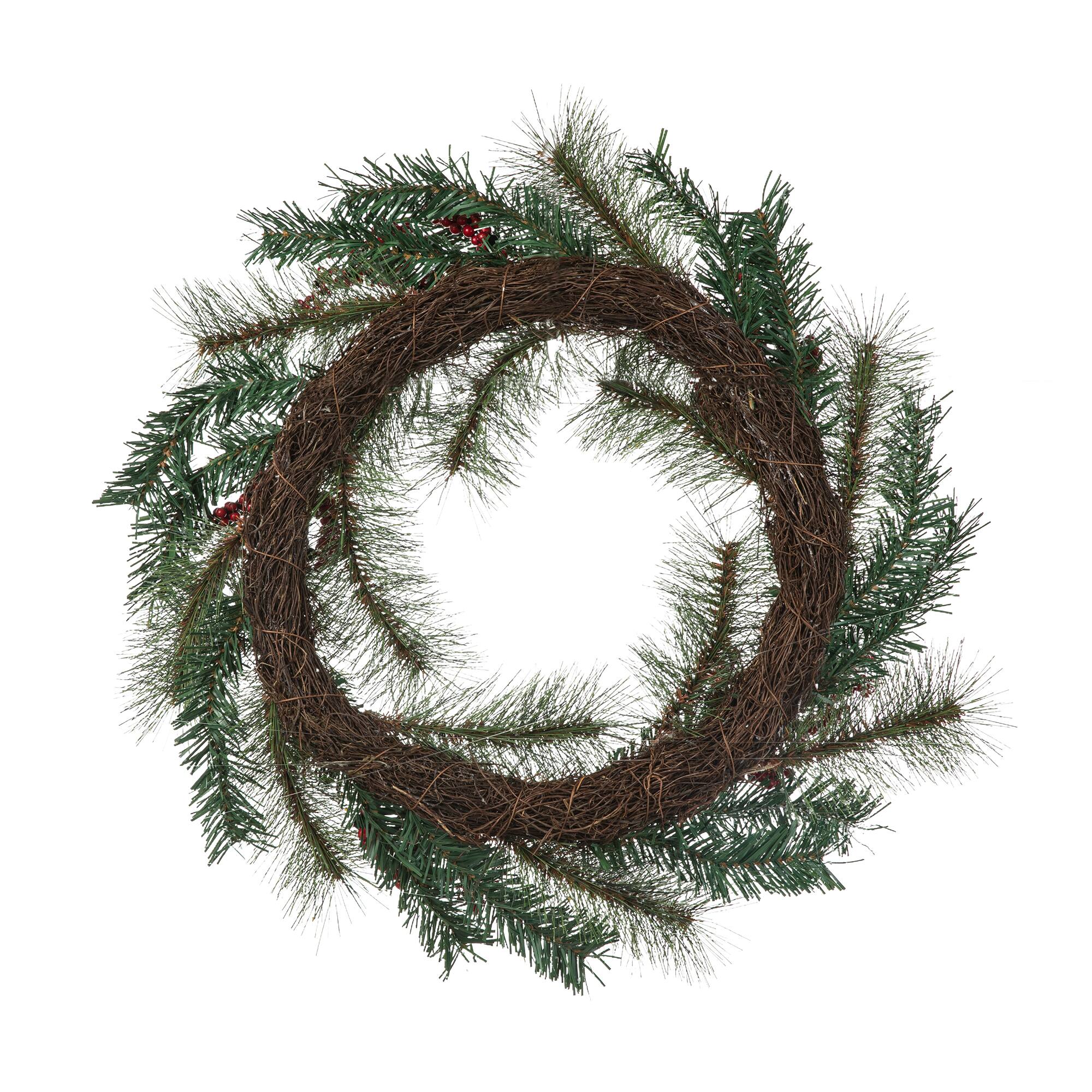 Glitzhome® 24" Christmas Sugared Pine Needle & Berry Wreath