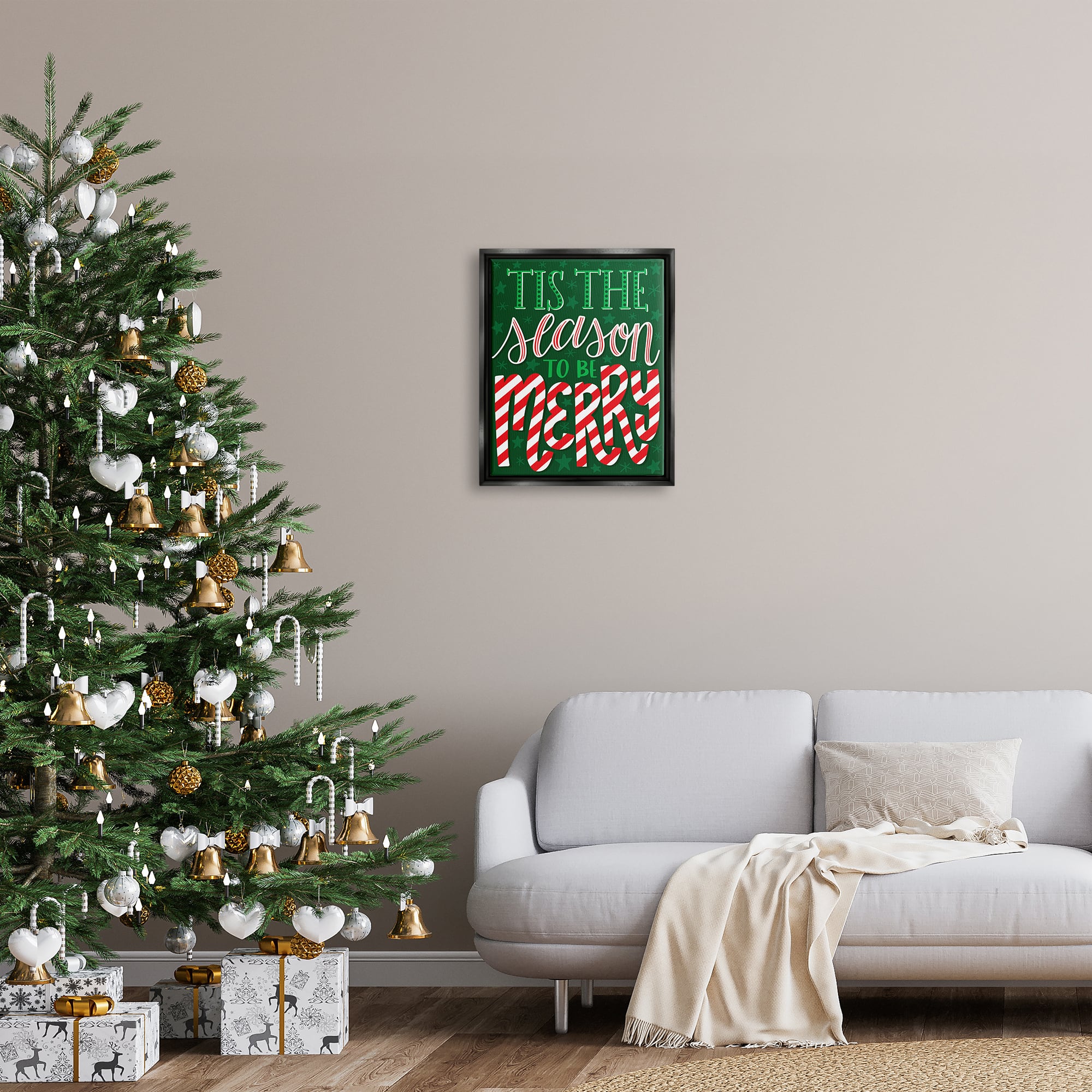 Stupell Industries Tis The Season To Be Merry Patterned Framed Floater Canvas Wall Art