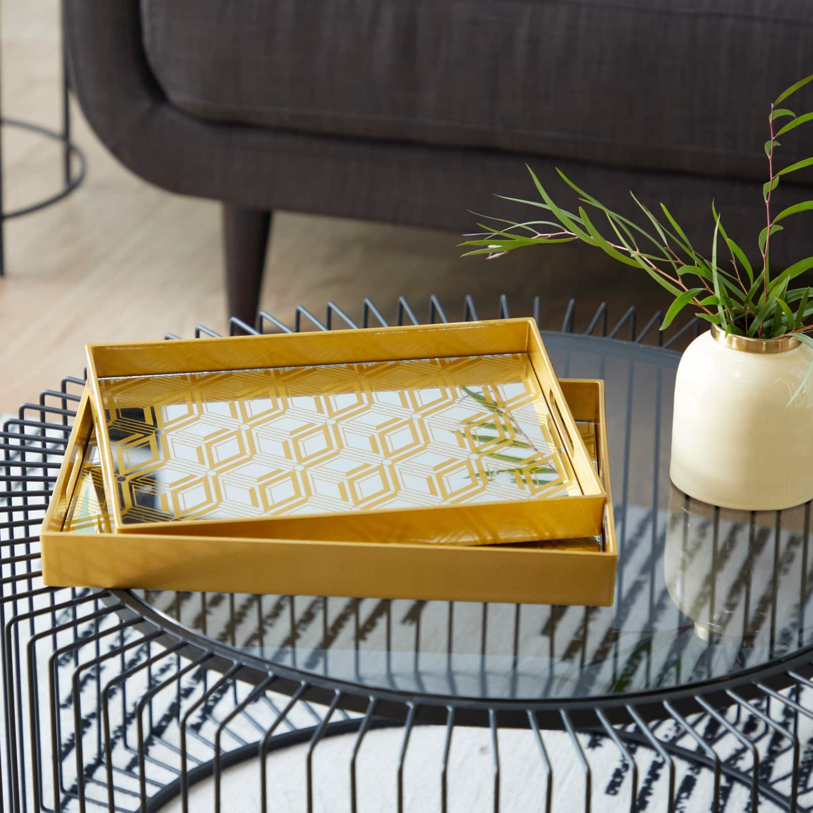 CosmoLiving by Cosmopolitan Gold Plastic Glam Tray Set