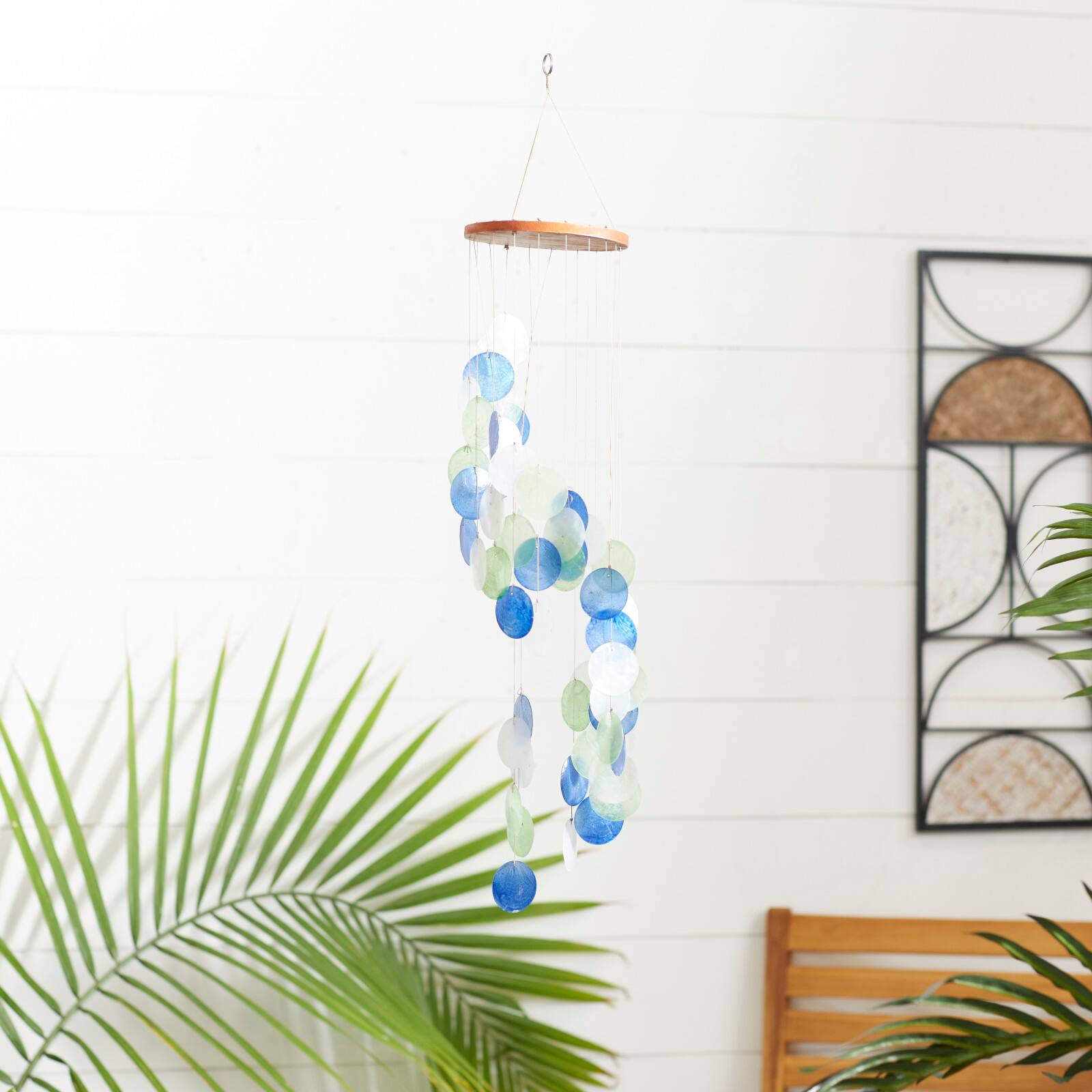 Natural Brown Capiz shell Coastal Windchime, 31"