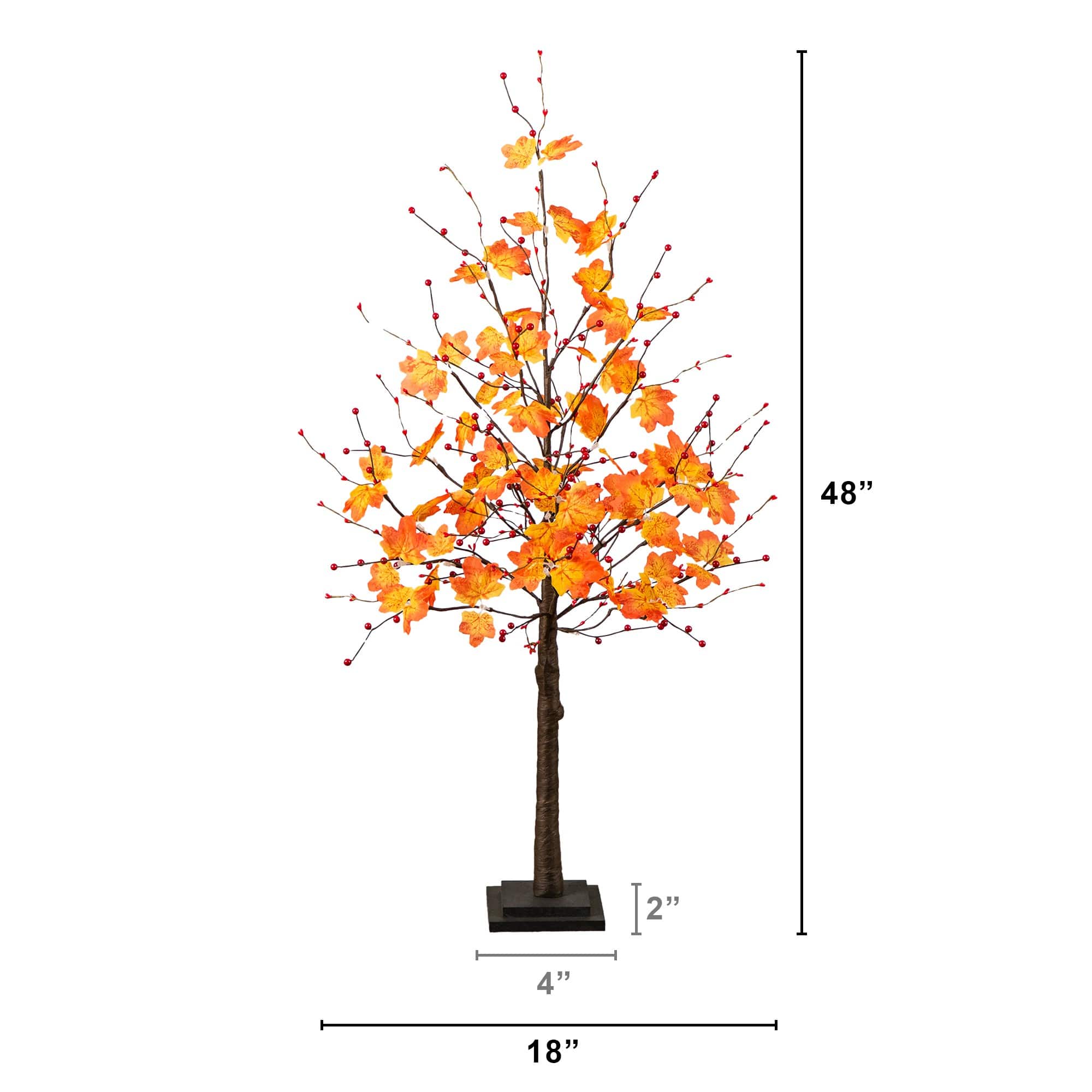 4ft. Pre-Lit Autumn Maple Artificial Fall Tree with Berries and 60 Warm White LED Lights