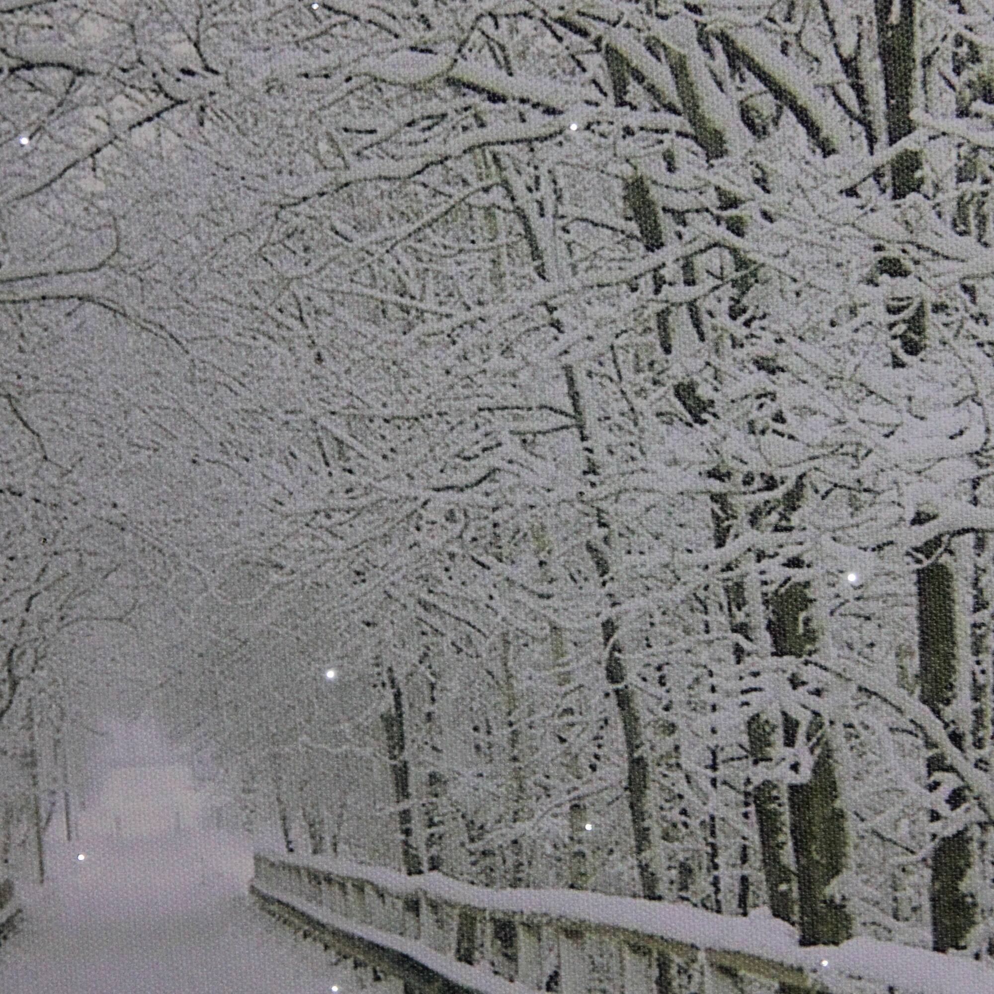Winter Wooden Bridge Fiber Optic Lighted Canvas Wall Art