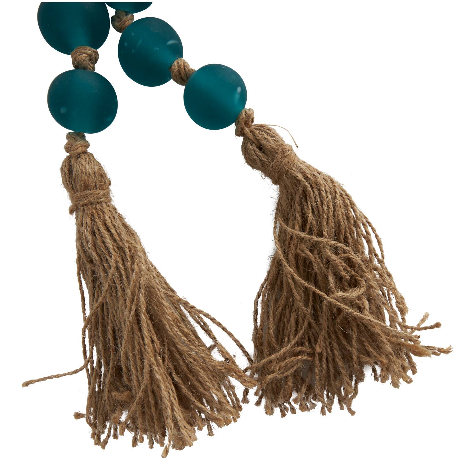 45" Handmade Round Frosted Glass Bead Garland with Tassels & Knotted Jute