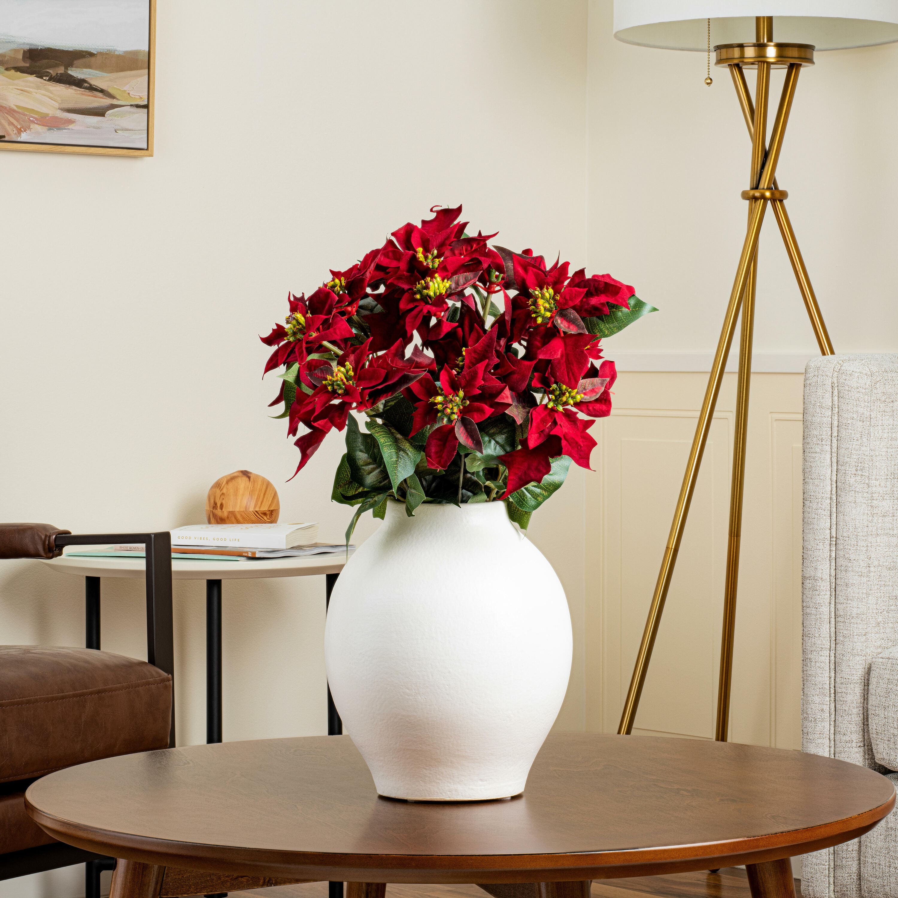 18" Red Poinsettia and Leaf Bush