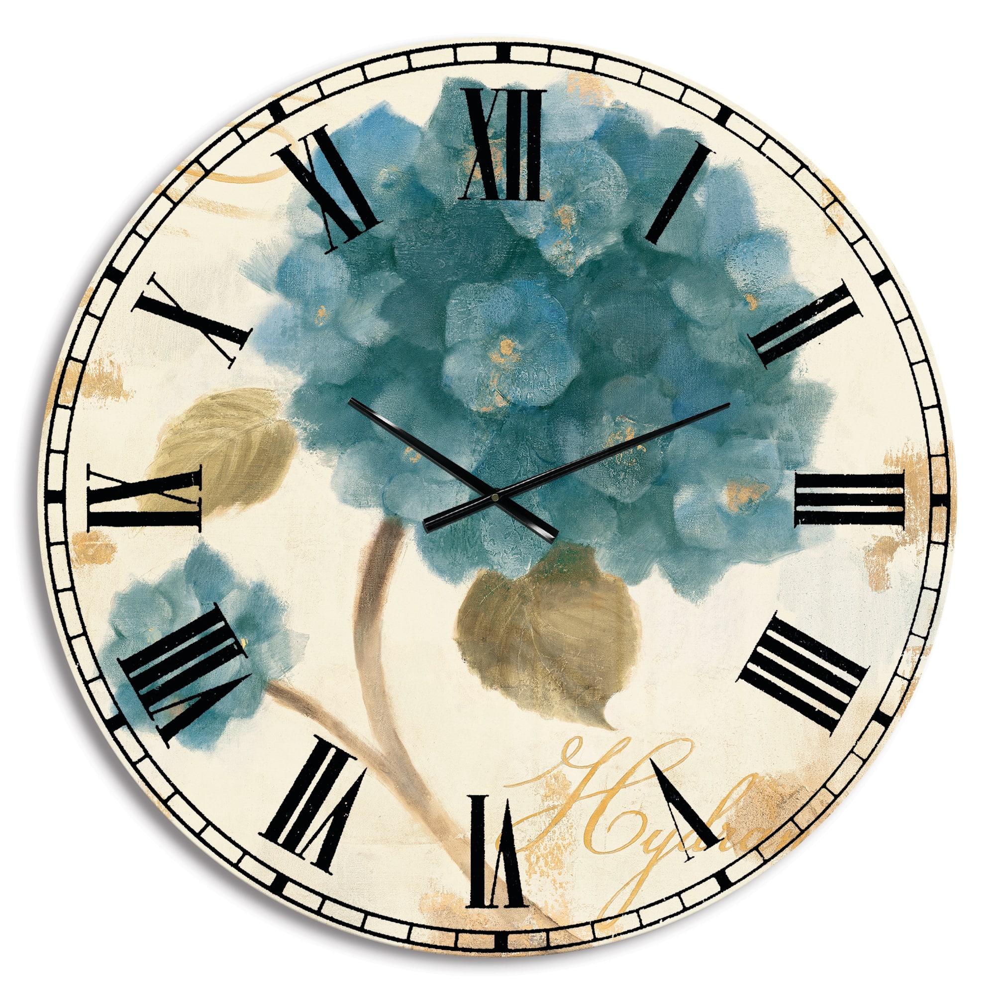 Designart Blue Cottage Flower Hydrangea II Wall Clock