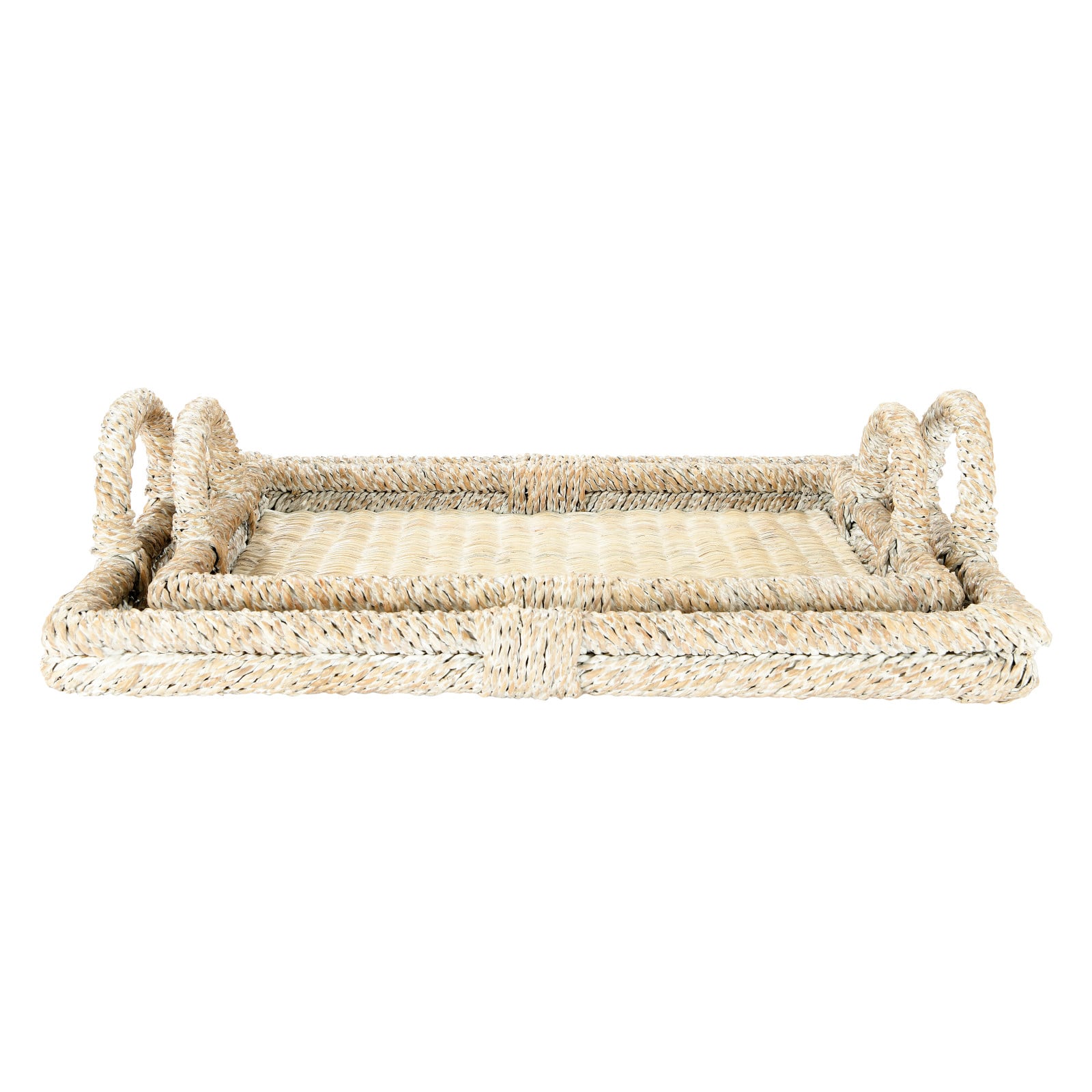 Hello Honey® Whitewashed Decorative Rattan Tray Set with Handles