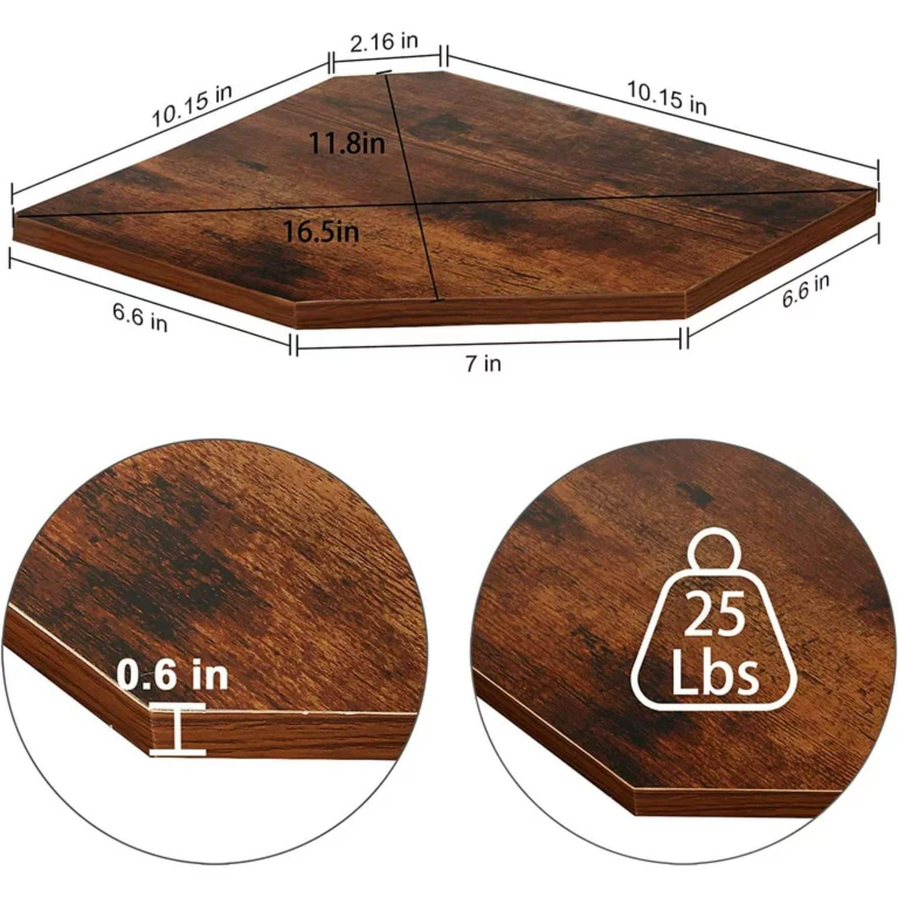 Burnt Brown Wall Mounted Wood Floating Corner Shelf Set