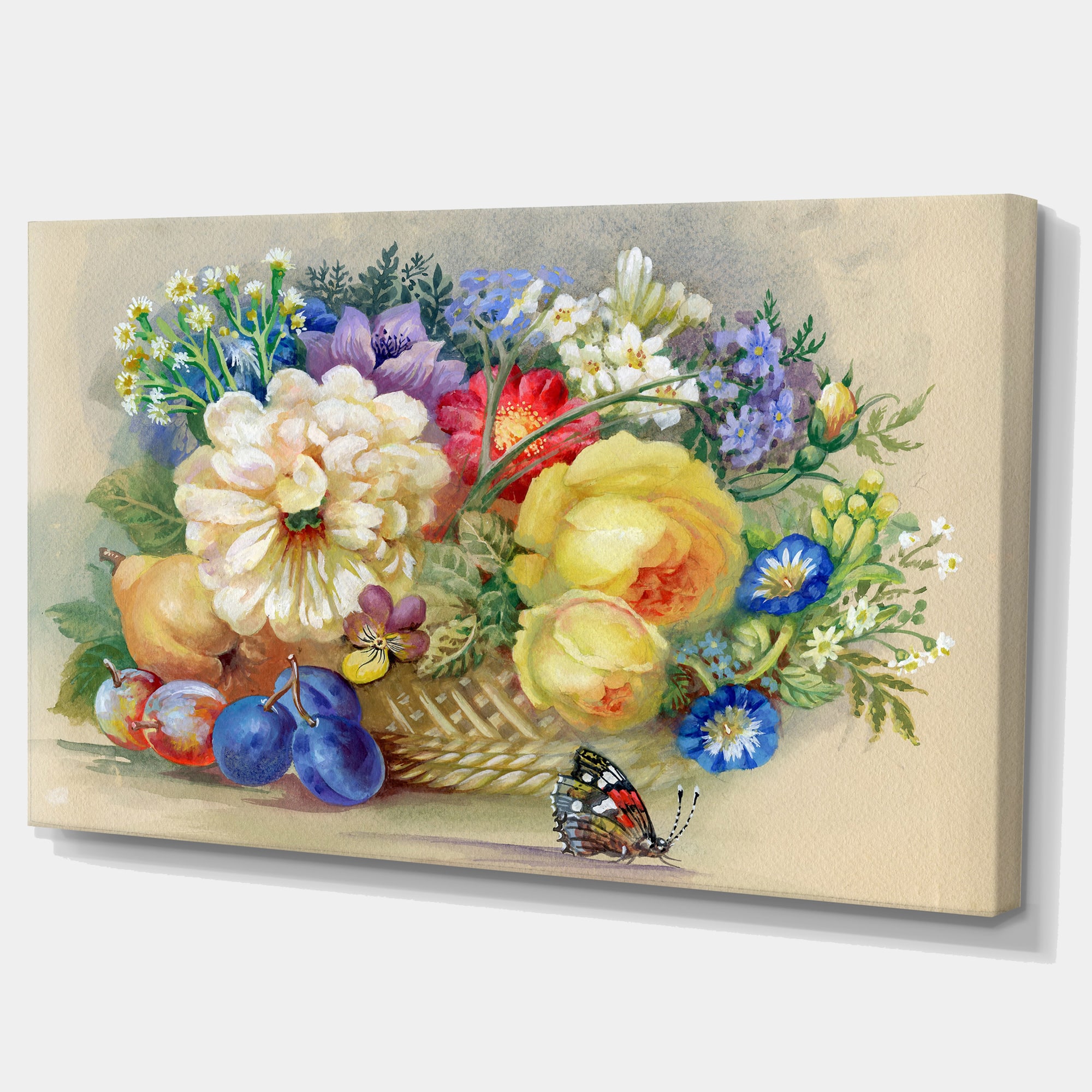 Designart - Bunch of Flowers and Fruits - Large Floral Wall Art Canvas