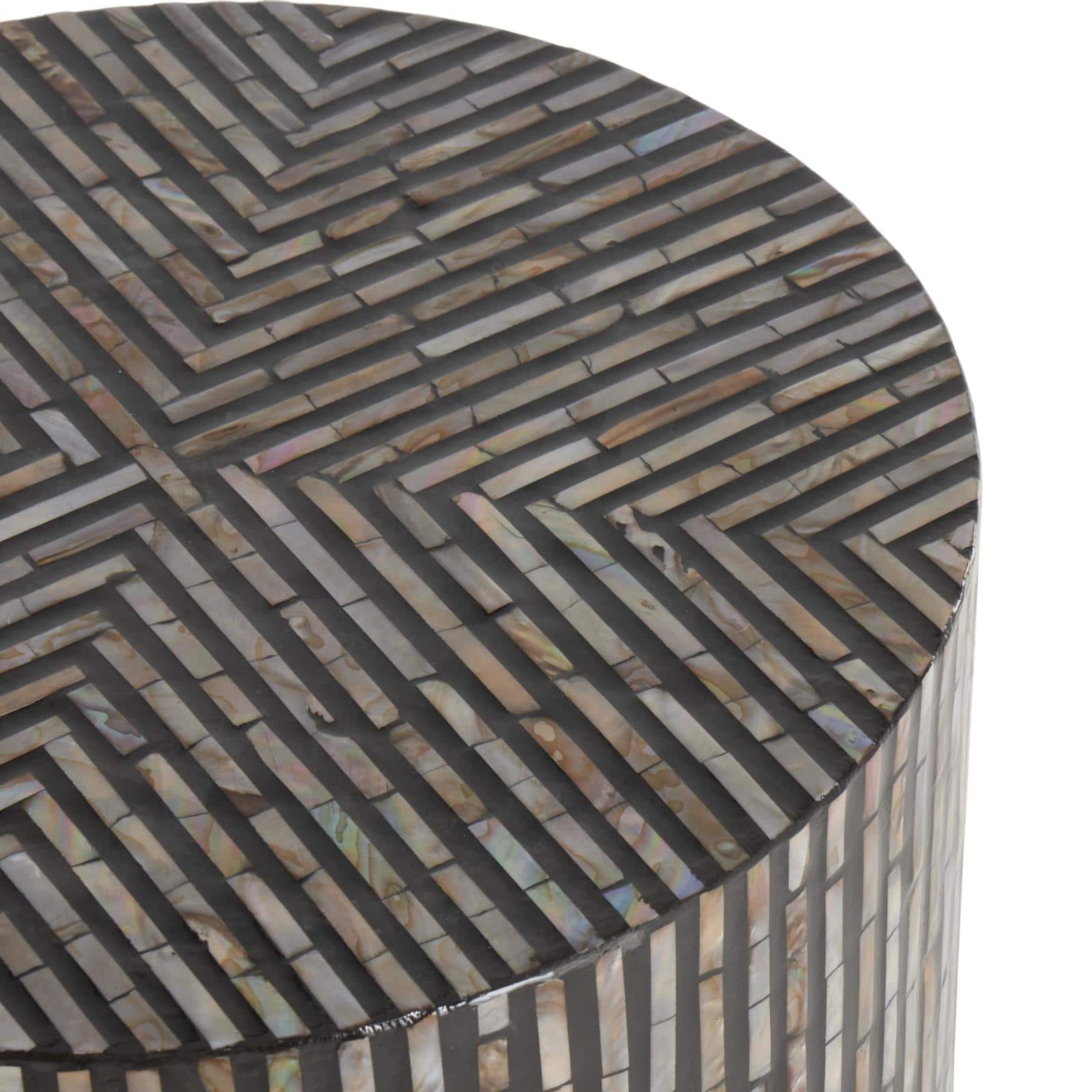 22.25" Multicolor Mother of Pearl Shell Geometric Handmade Inlay Accent Table with Black Legs