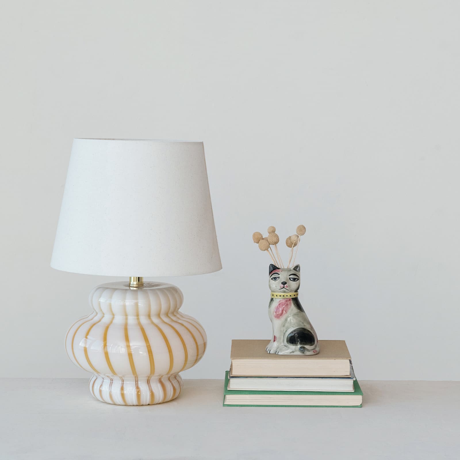 Hello Honey® 18.5" Yellow & Cream Striped Hand-Blown Art Glass Table Lamp