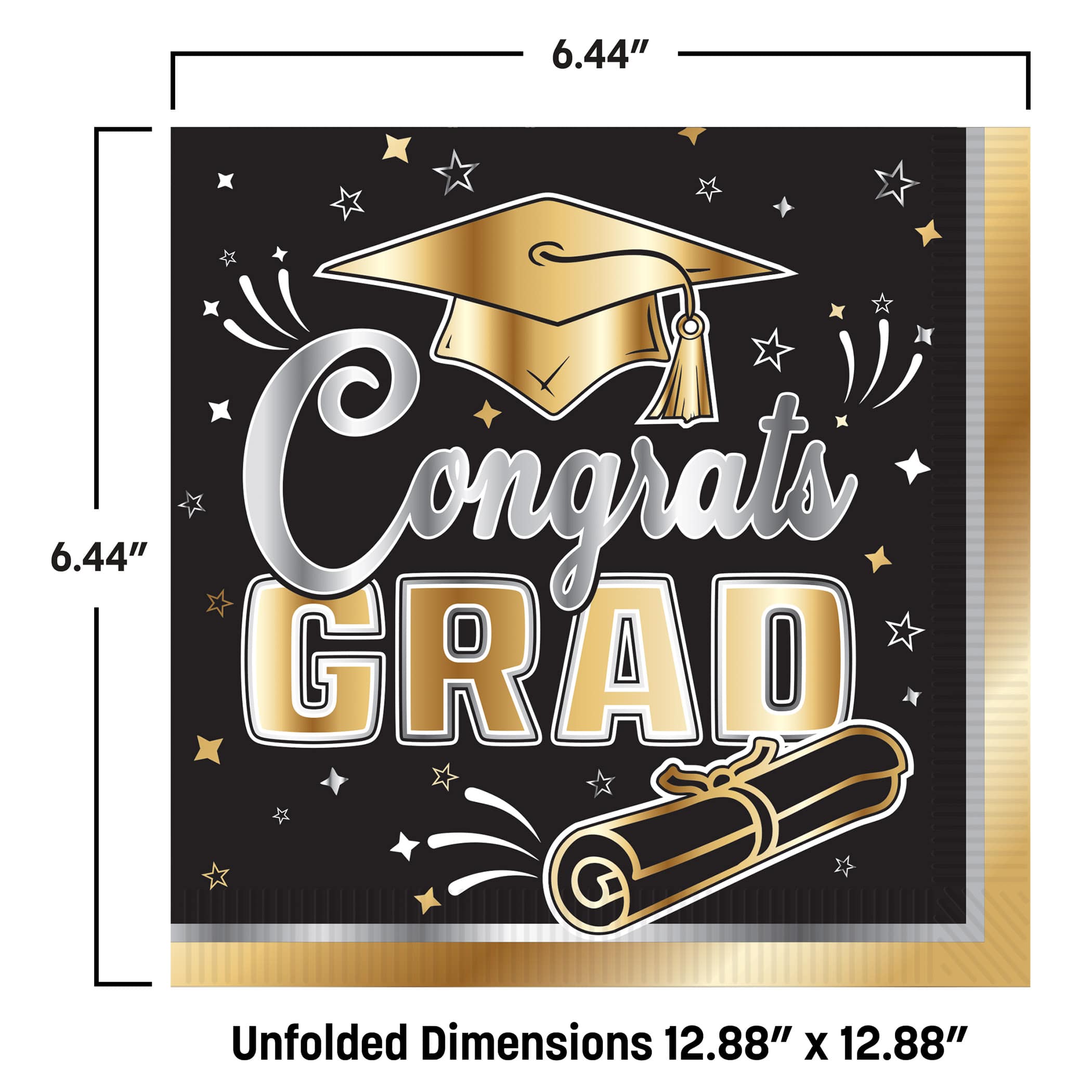 Beistle 6.5" x 6.5" Black & Gold Graduation 2-Ply Luncheon Napkins, 32ct.