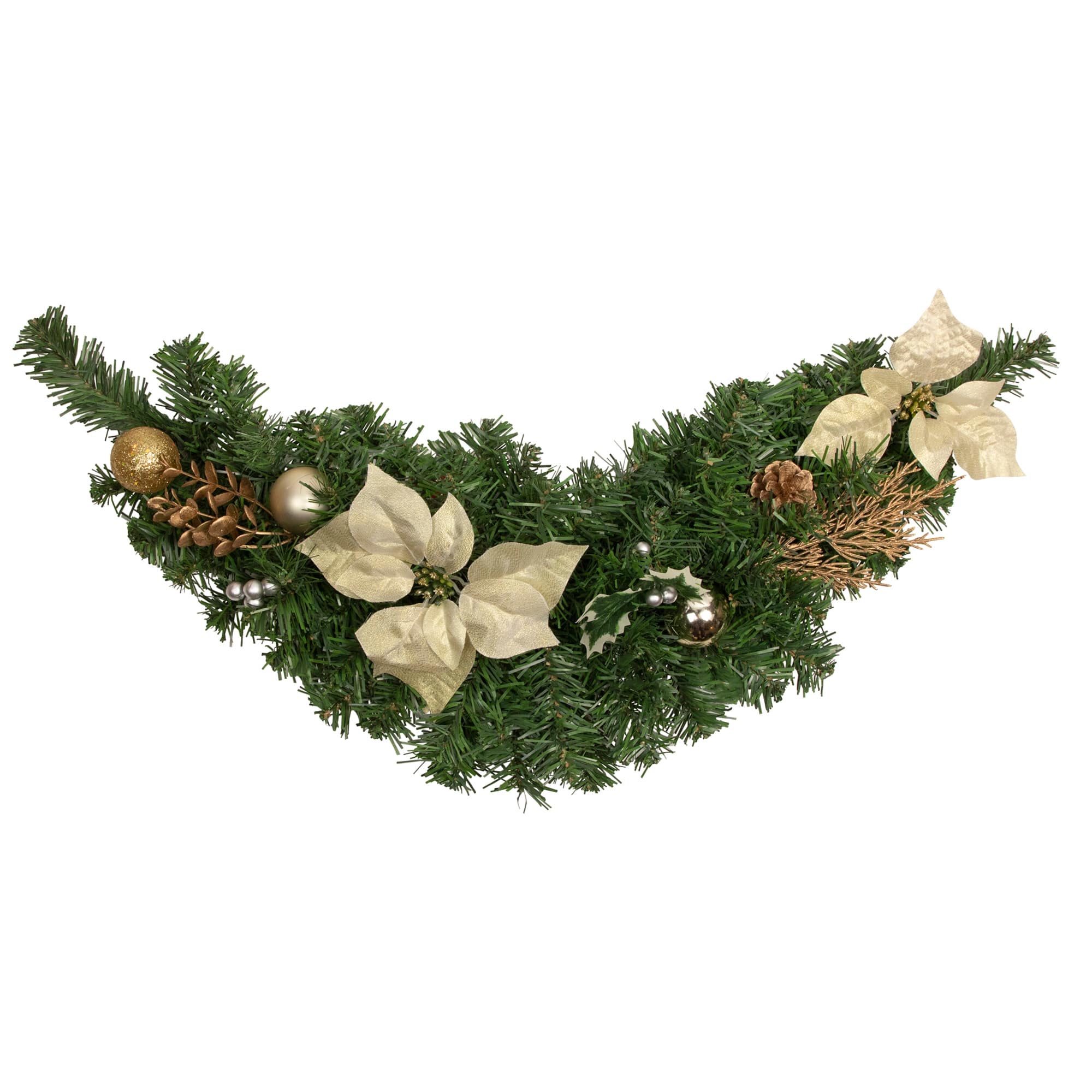 30" Unlit Poinsettia, Pine Cone & Ball Swag, Gold