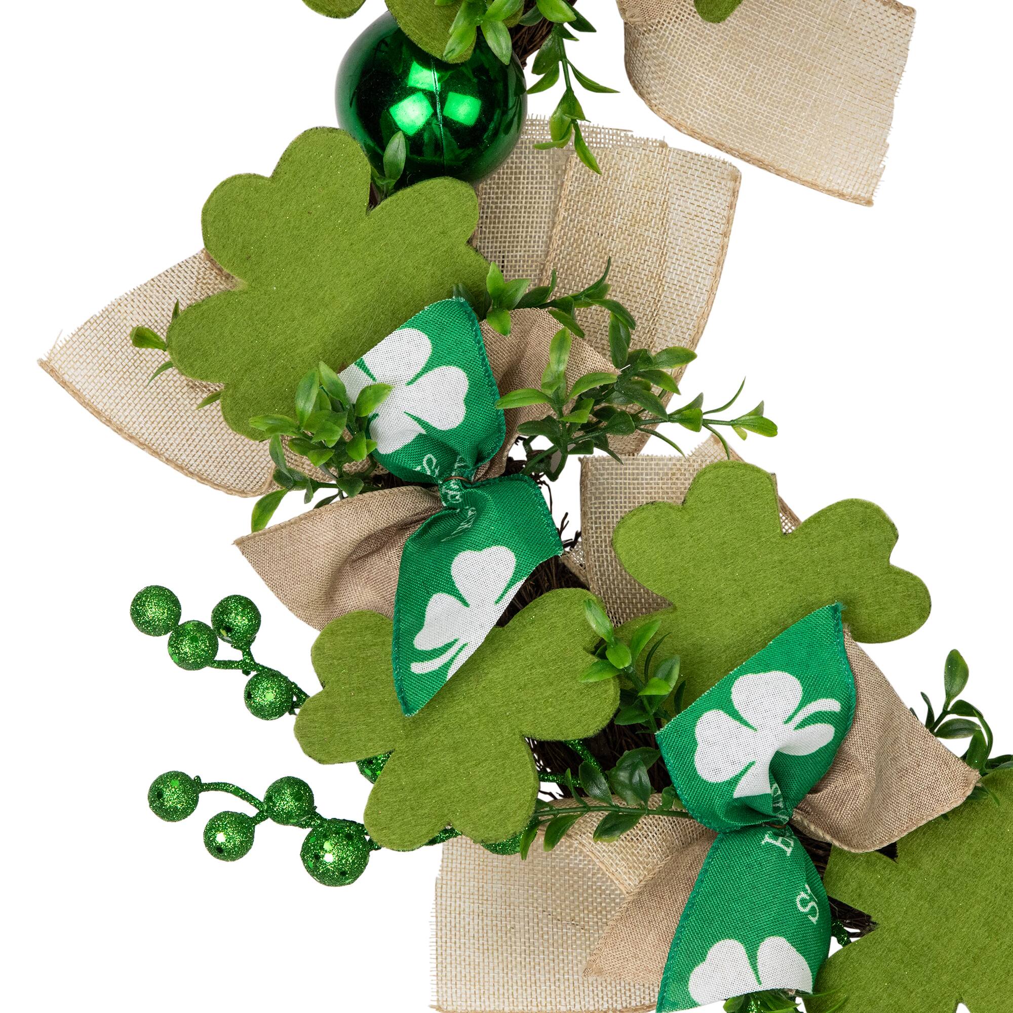 Burlap Bows and Shamrocks St. Patrick's Day Wreath 24" Unlit