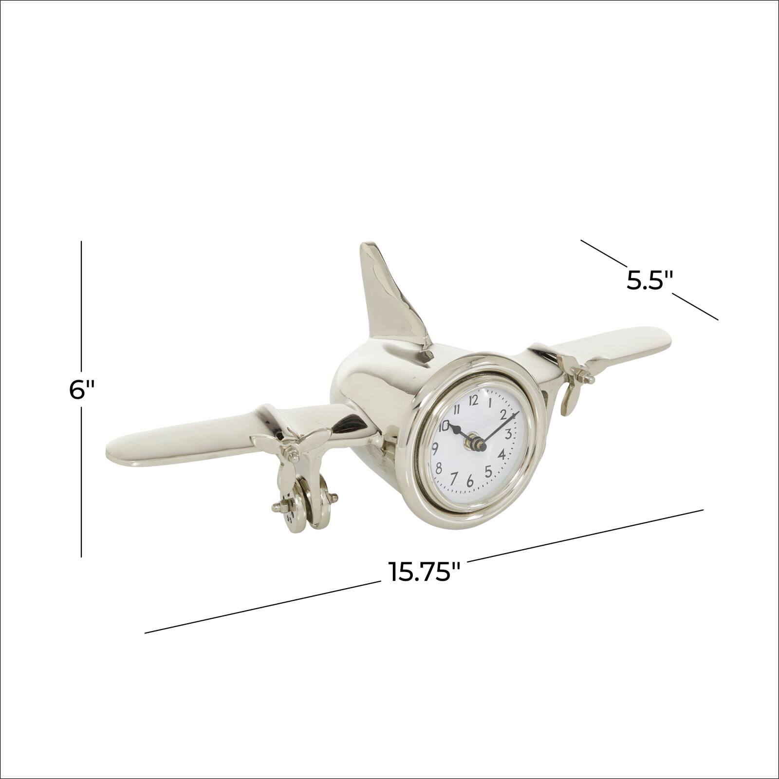 16" Silver Aluminum Airplane Clock