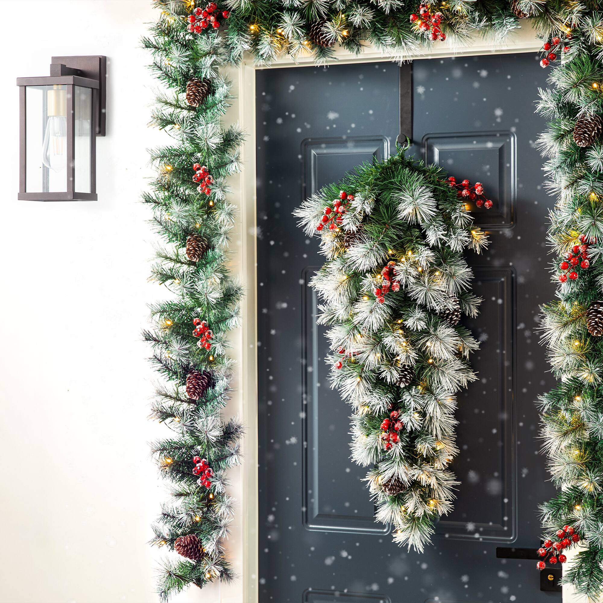 Glitzhome® 3ft. Pre-Lit Pinecones & Berries Artificial Christmas Teardrop Swag
