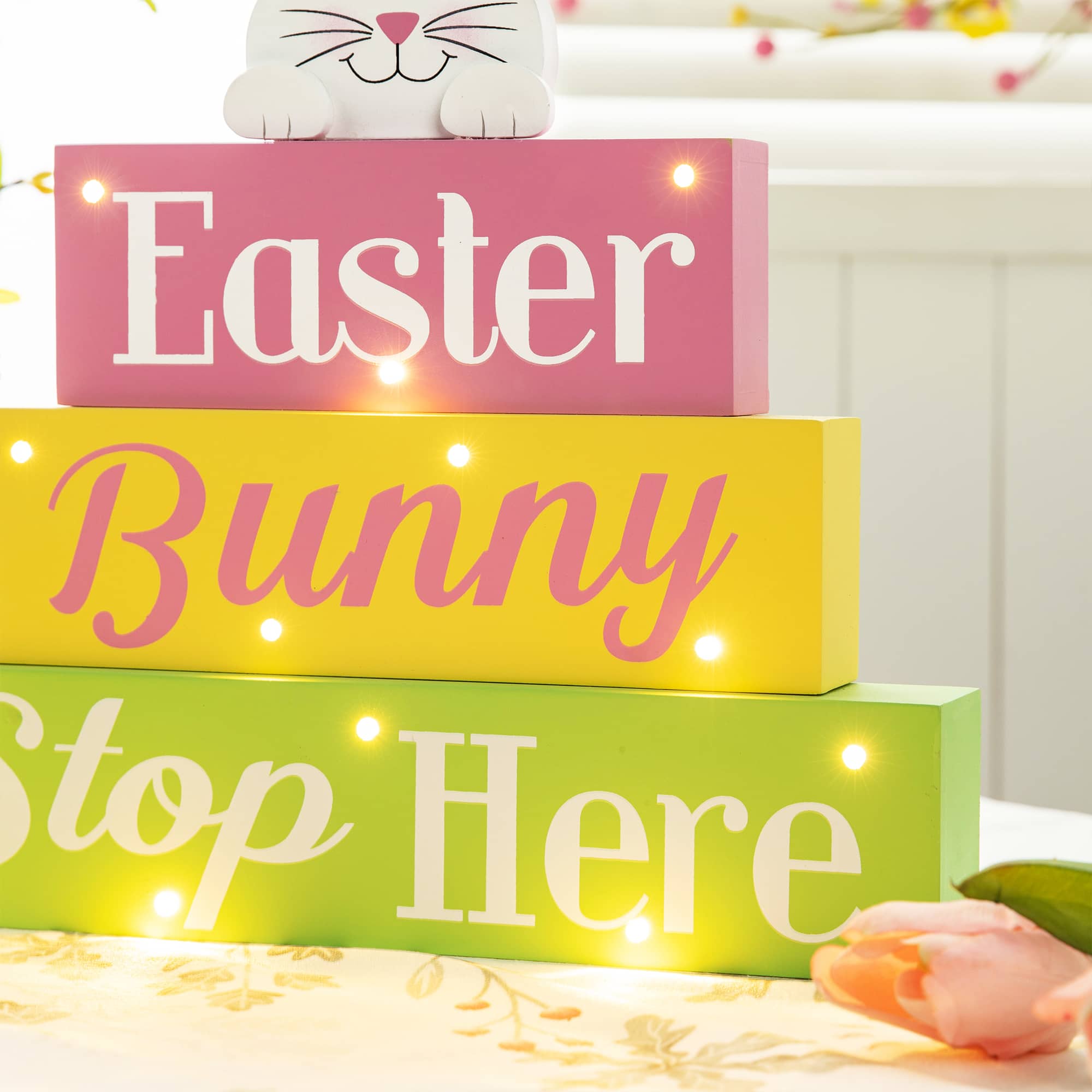 Glitzhome® 12" Easter LED Lighted Wooden Bunny Block Word Sign