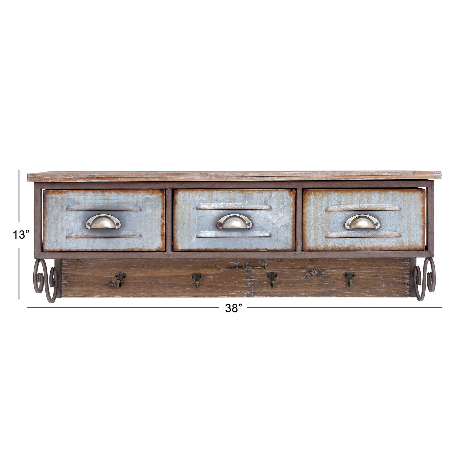 Brown Wood Farmhouse Wall Shelf, 13" x 38" x 10"