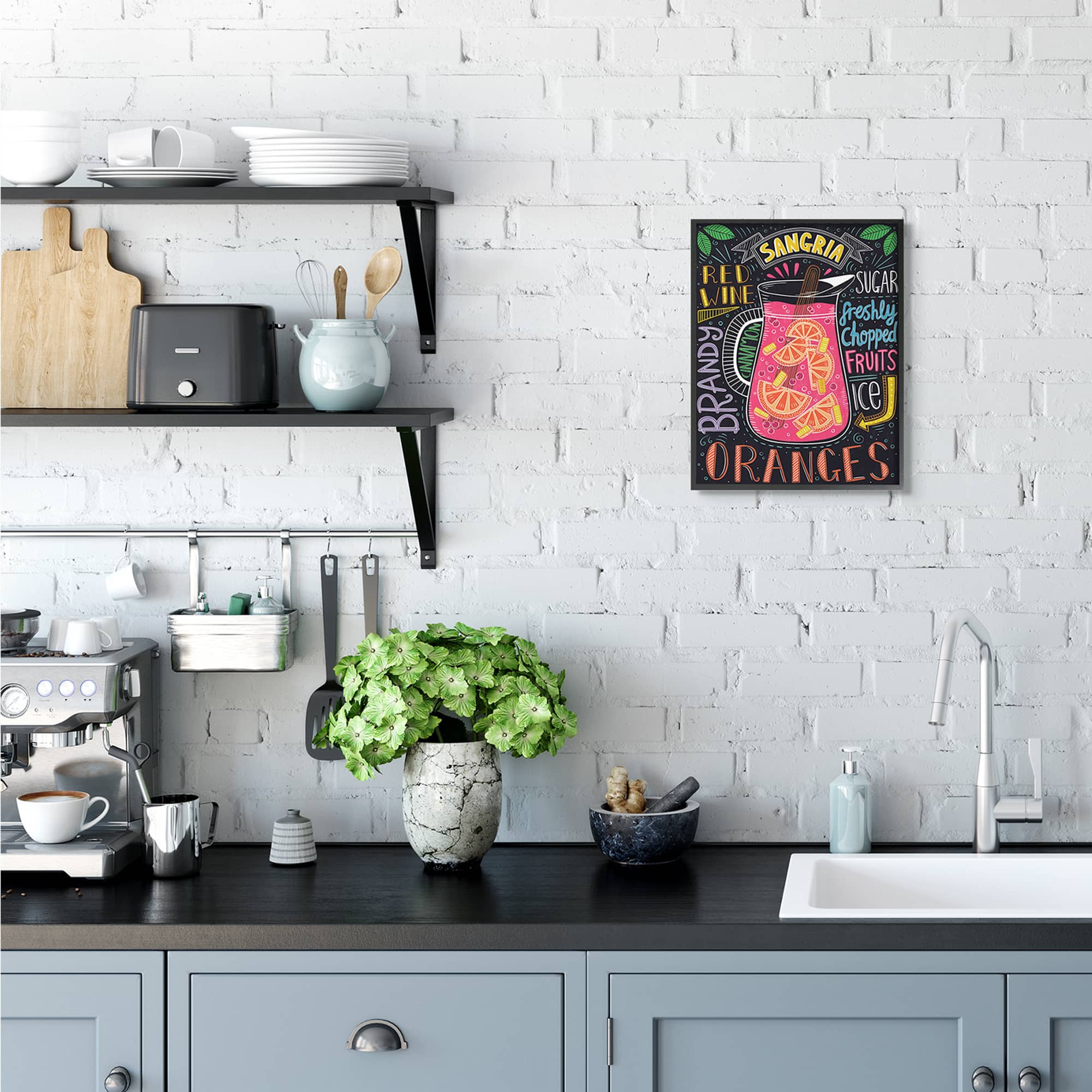 Stupell Industries Summer Sangria Pitcher Chalk Style Wall Accent with Black Frame