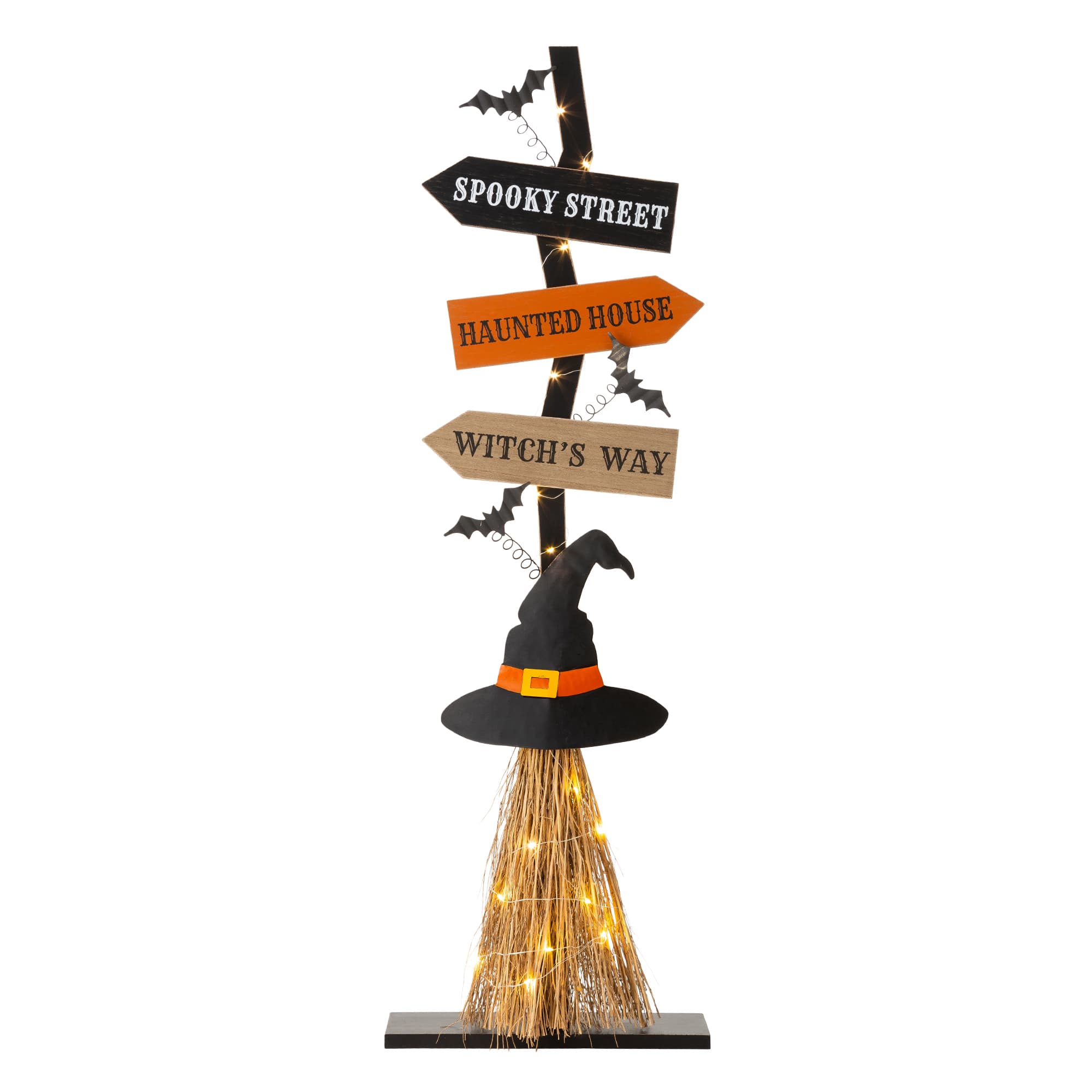 Glitzhome® 42" Lighted Halloween Witch's Broom Porch Décor with Timer