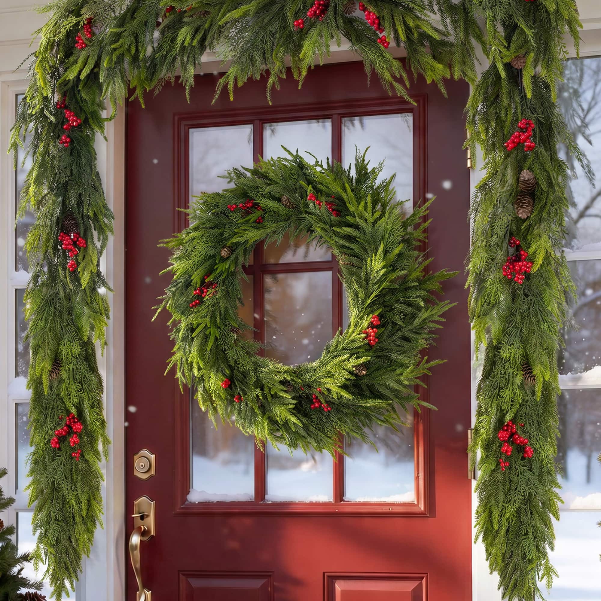 Glitzhome® 30" Oversized Christmas PE Wreath with Pinecones and Red Berries