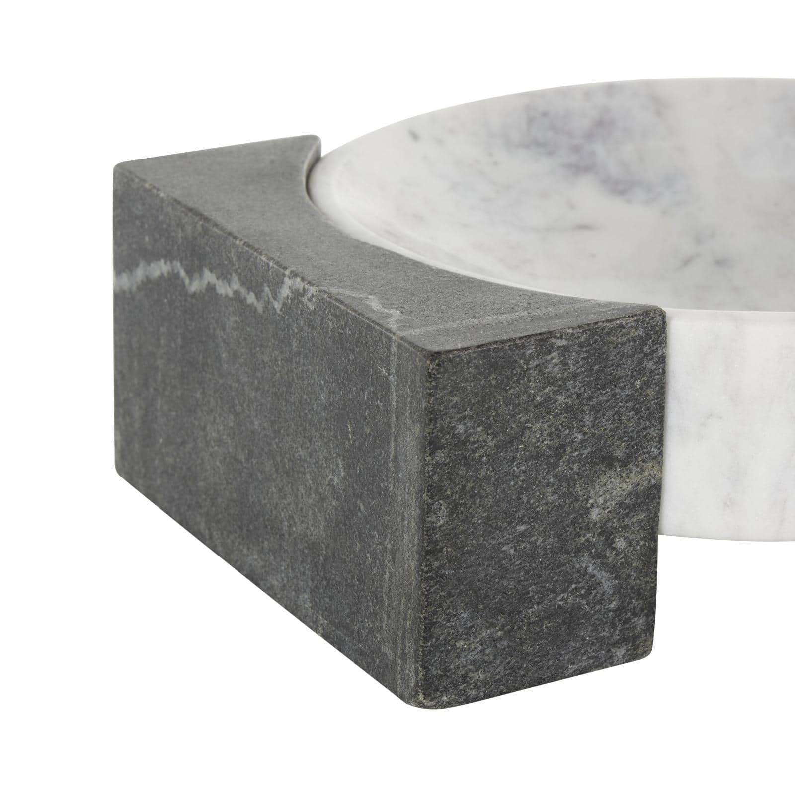 White & Black Marble Geometric Round Tray with Rectangular Blocks
