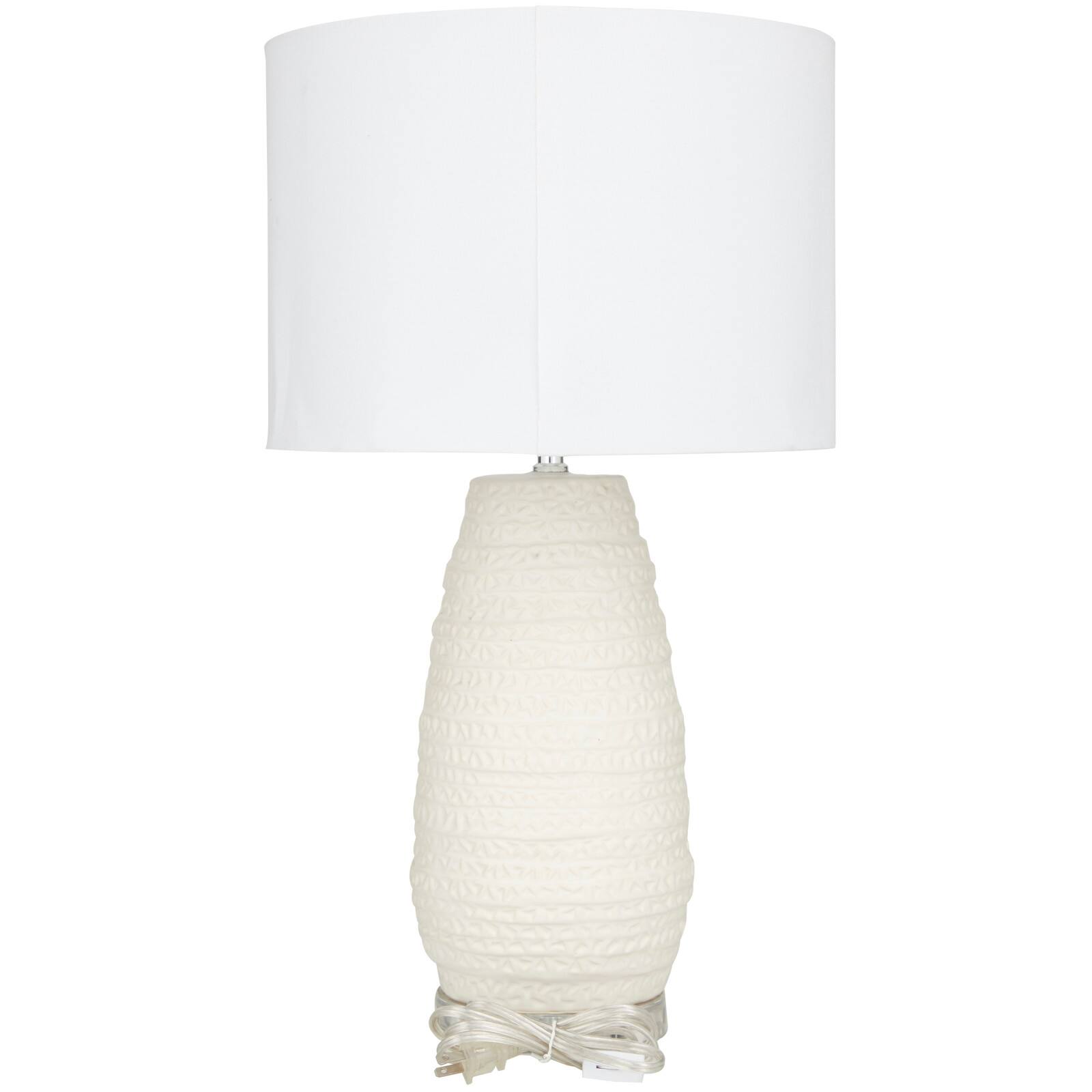 Cream Ceramic Gourd Style Base Table Lamp with Drum Shade 14" x 14" x 25"