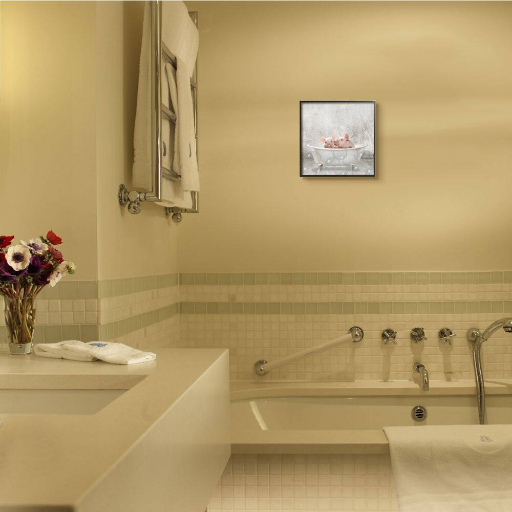 Stupell Industries Baby Piglets Bath Time Wall Art in Frame