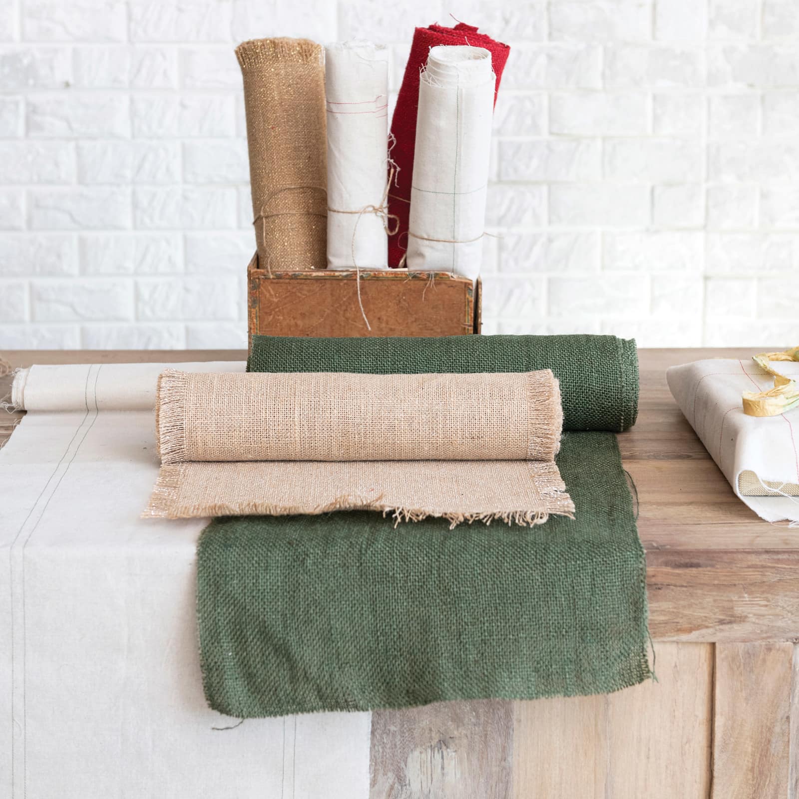 Hello Honey® Natural & Green Woven Torn Cotton Blend Fabric Roll Set