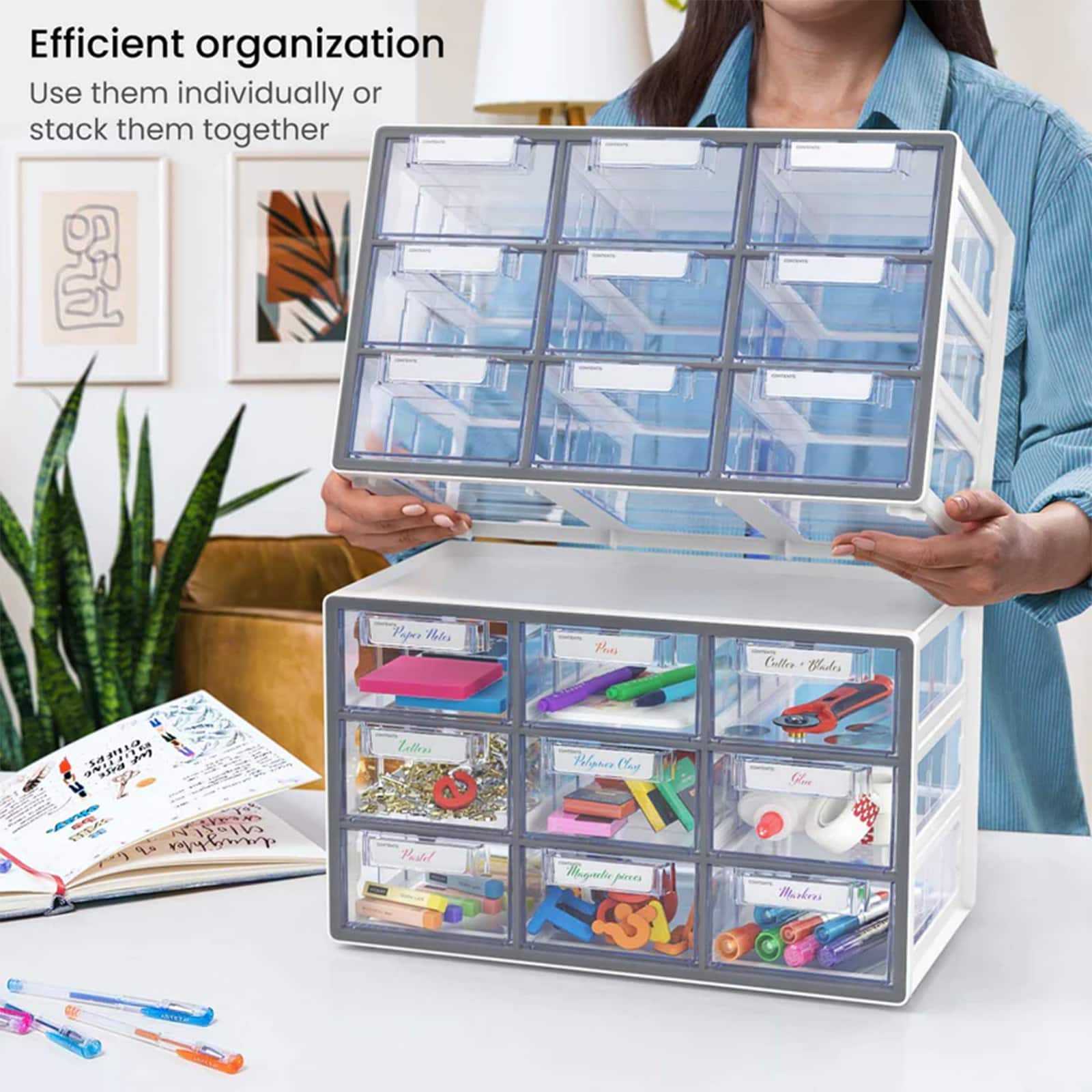 Arteza® Gray 9 Drawer Stackable Storage Cabinet