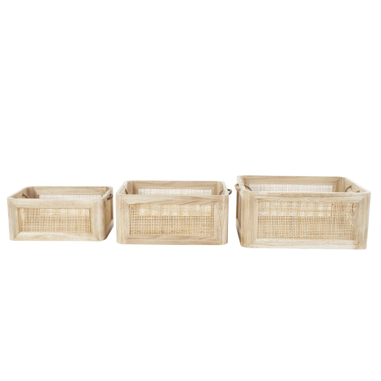 Light Brown Rattan Woven Basket with Rope Handles