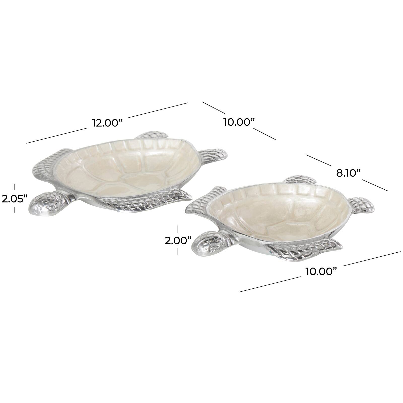 White Aluminum Metal Turtle Bowl with Silver Exterior Set