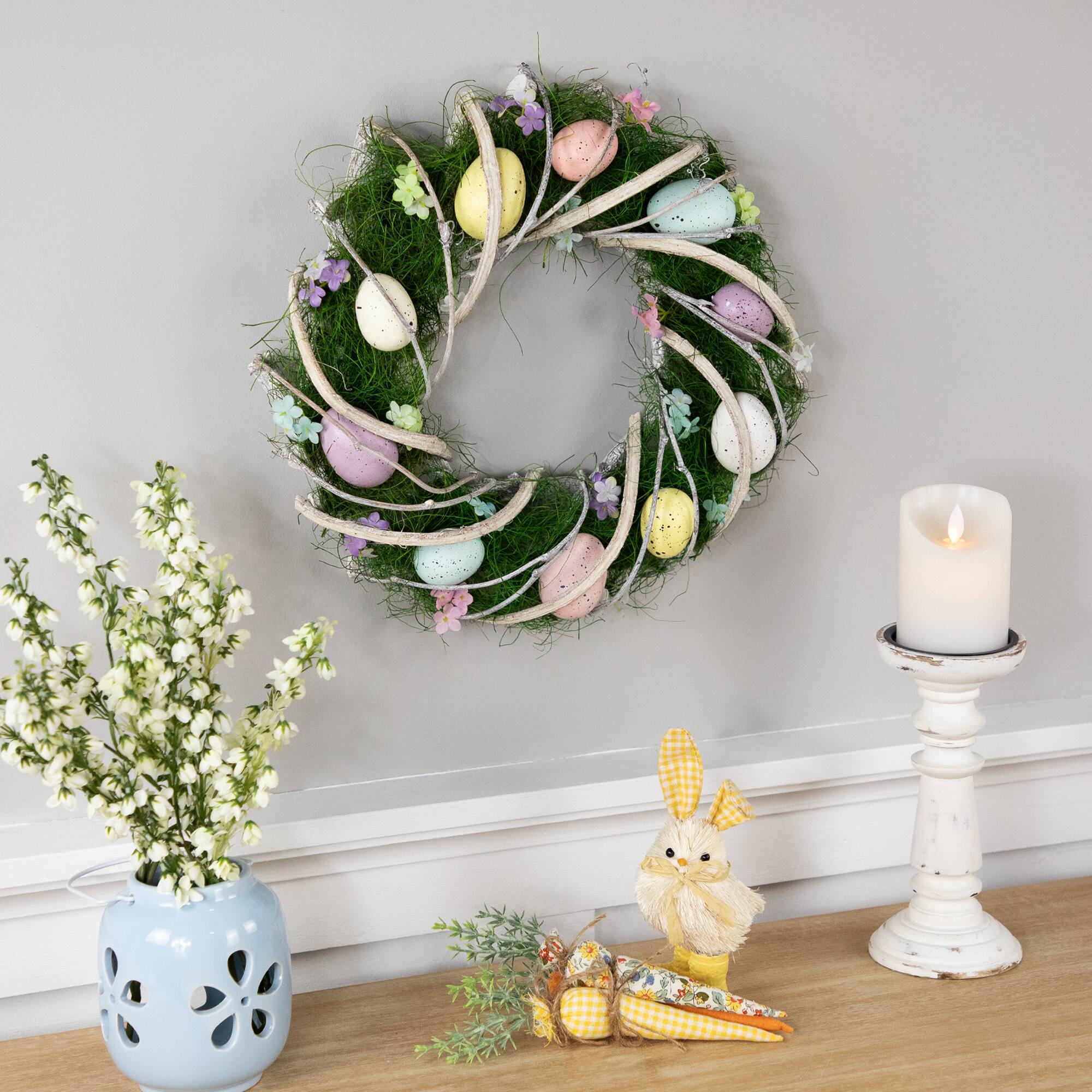 15" Speckled Eggs & Spring Flowers Easter Wreath