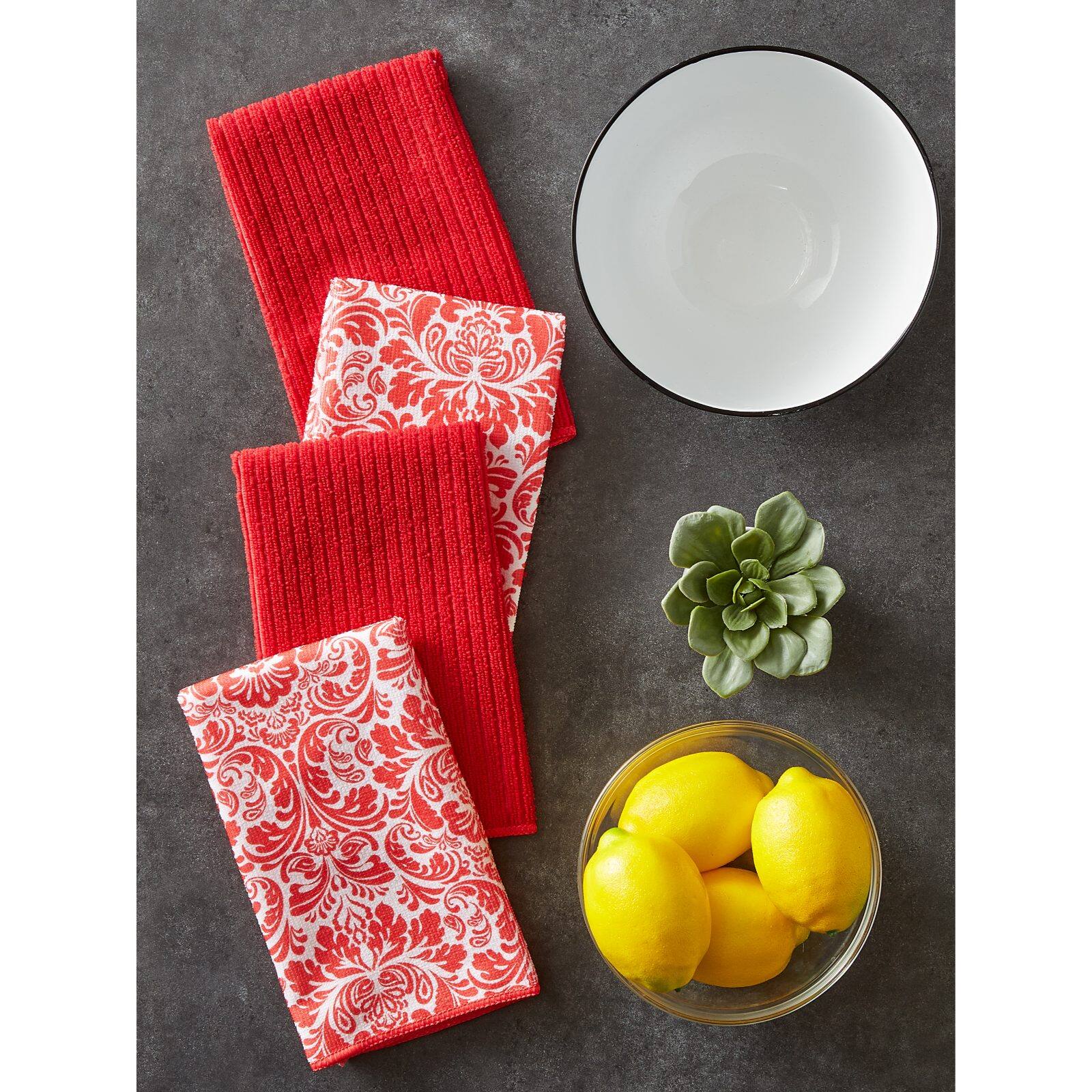 Red Damask Microfiber Dishtowel, 4ct.